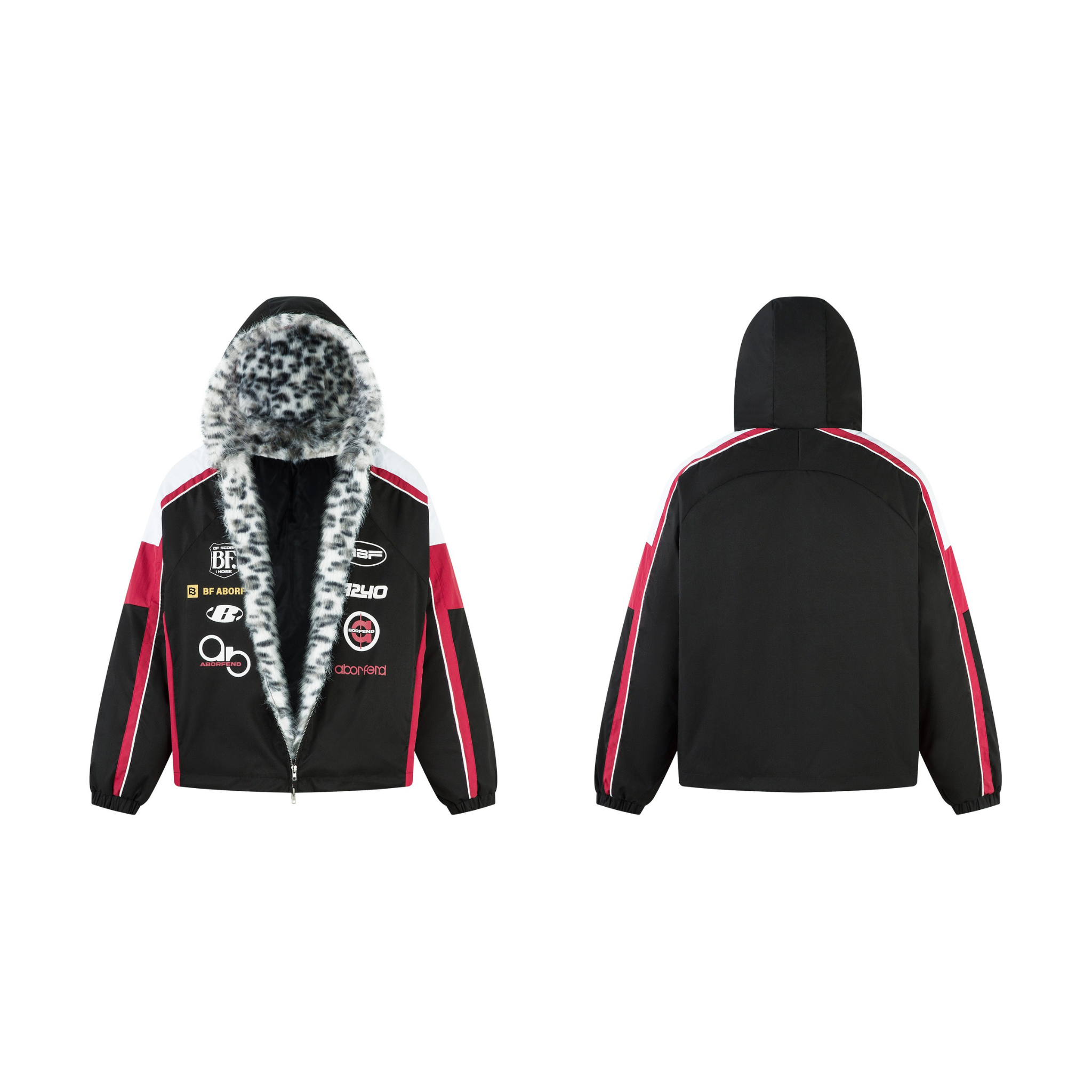 3-6-5.shop Racing Patch Faux Fur Hood Jacket