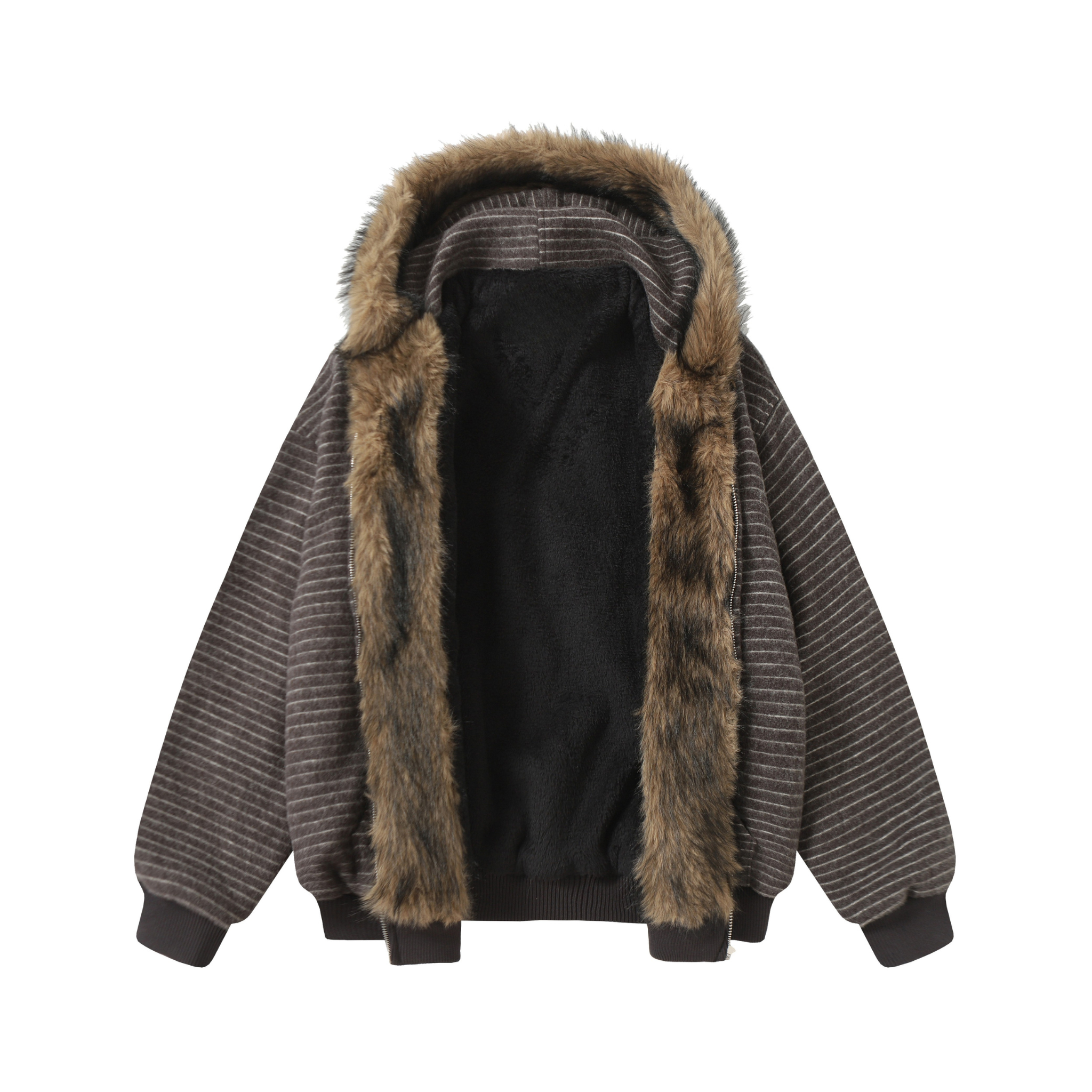 3-6-5.shop Striped Faux Fur-Lined Hooded Jacket