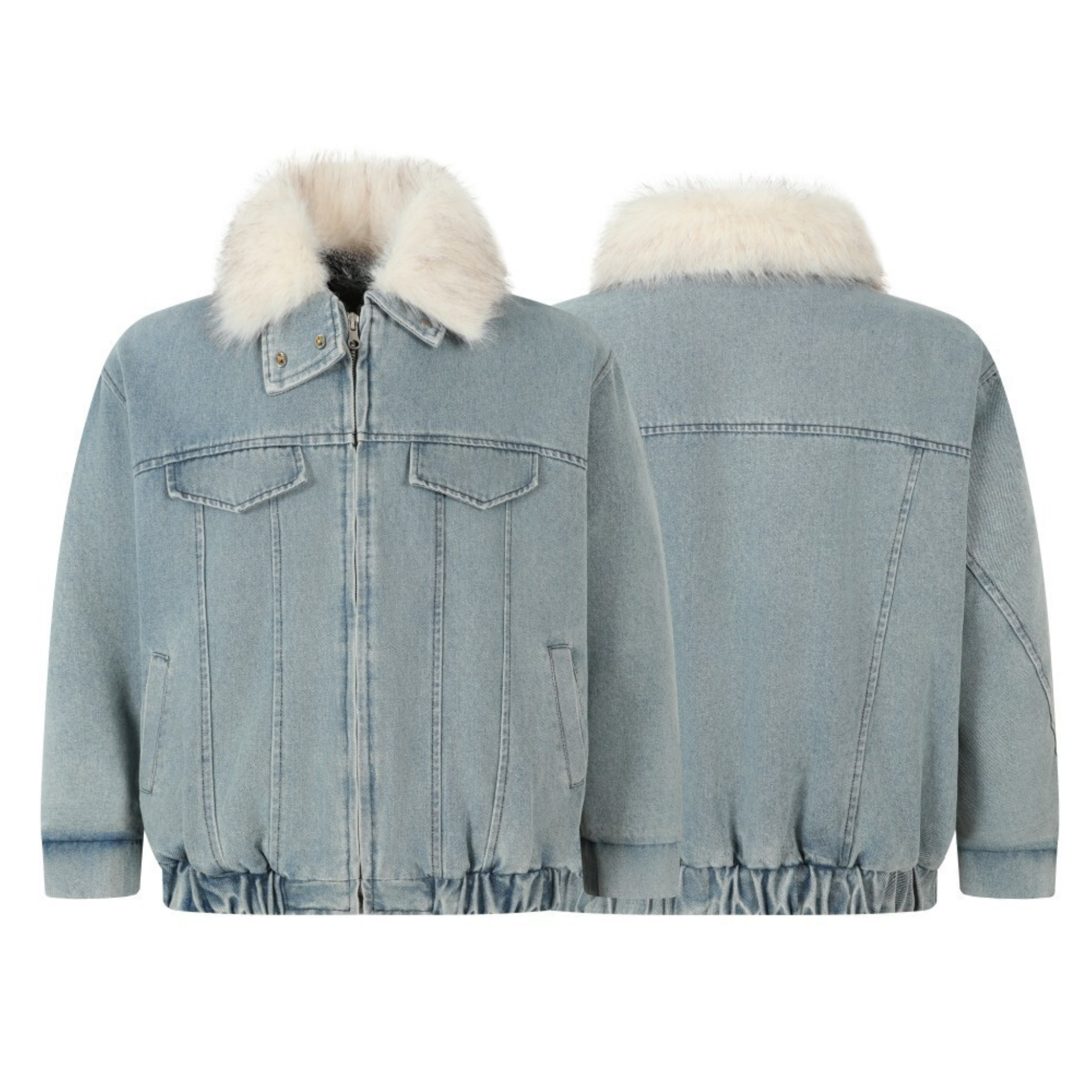 3-6-5.shop Faux Fur Collar Denim Jacket
