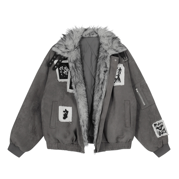 3-6-5.shop Patchwork Fur-Lined Jacket