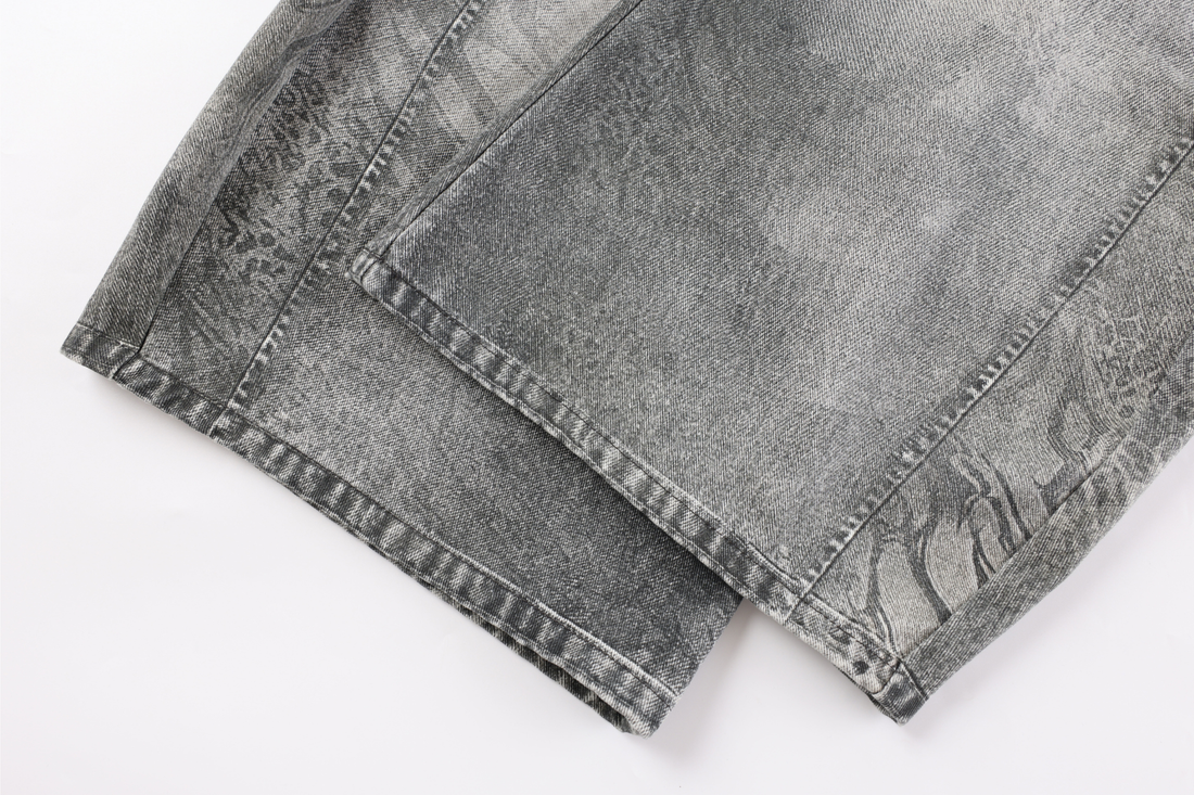 3-6-5.shop Bandana Patch Curved Denim Pants