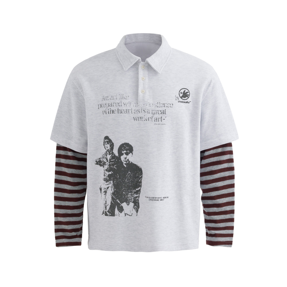 3-6-5.shop Layered Graphic Polo Long Sleeve Tee