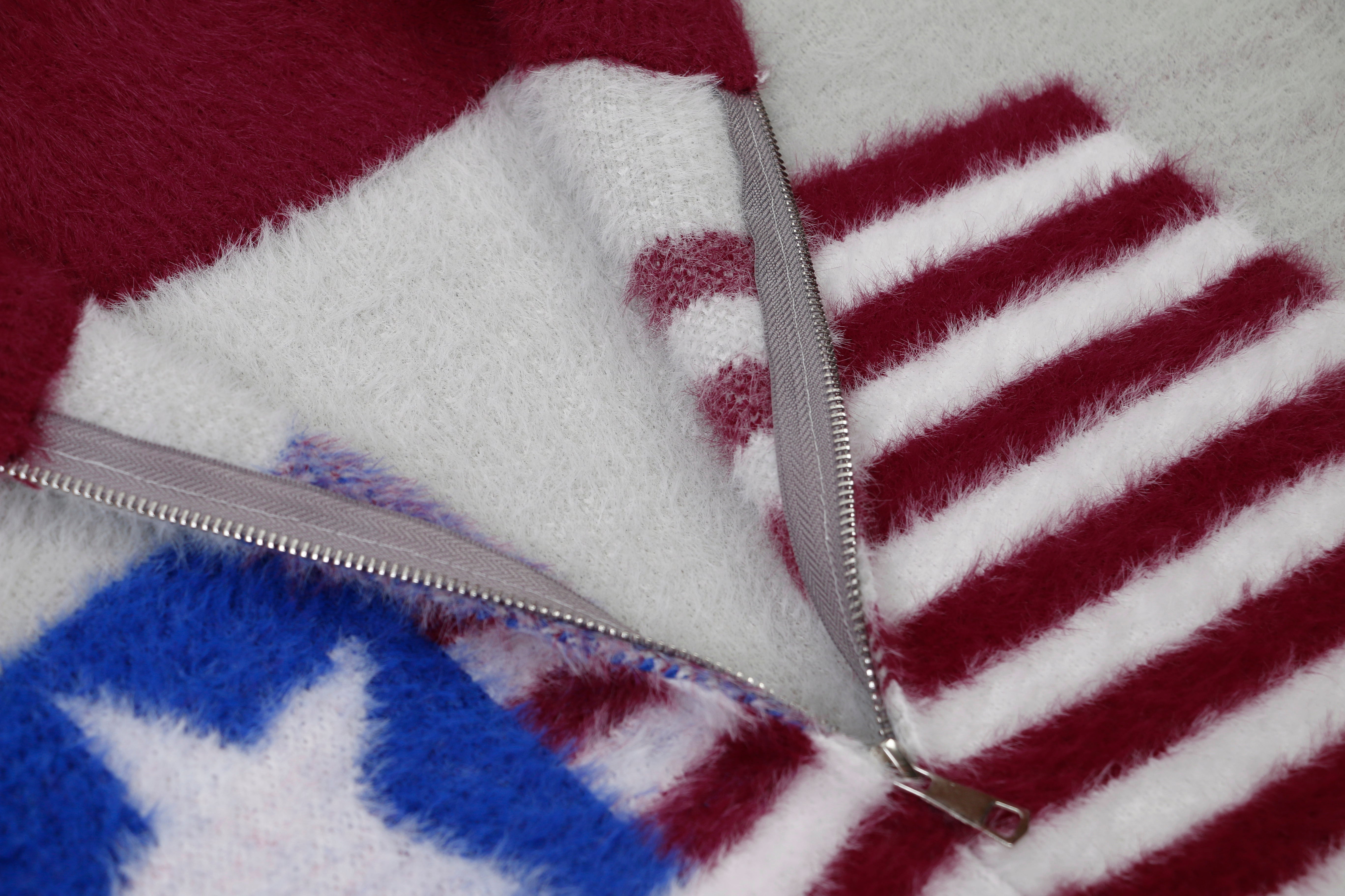 3-6-5.shop Flag Pattern Fuzzy Half-Zip Sweater
