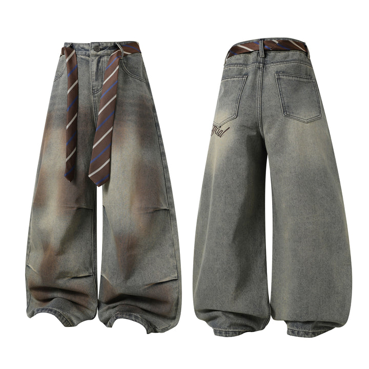 3-6-5.shop Tie-Waist Wide-Leg Denim Pants