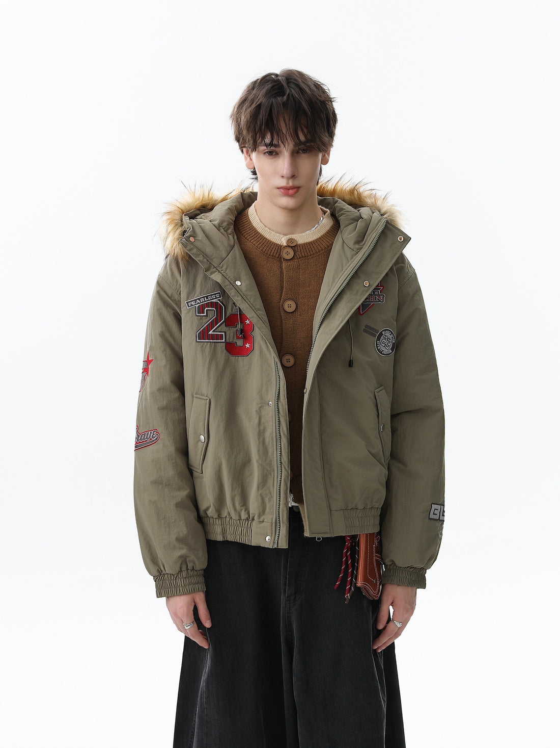 3-6-5.shop Varsity Patch Fur Hooded Puffer Jacket