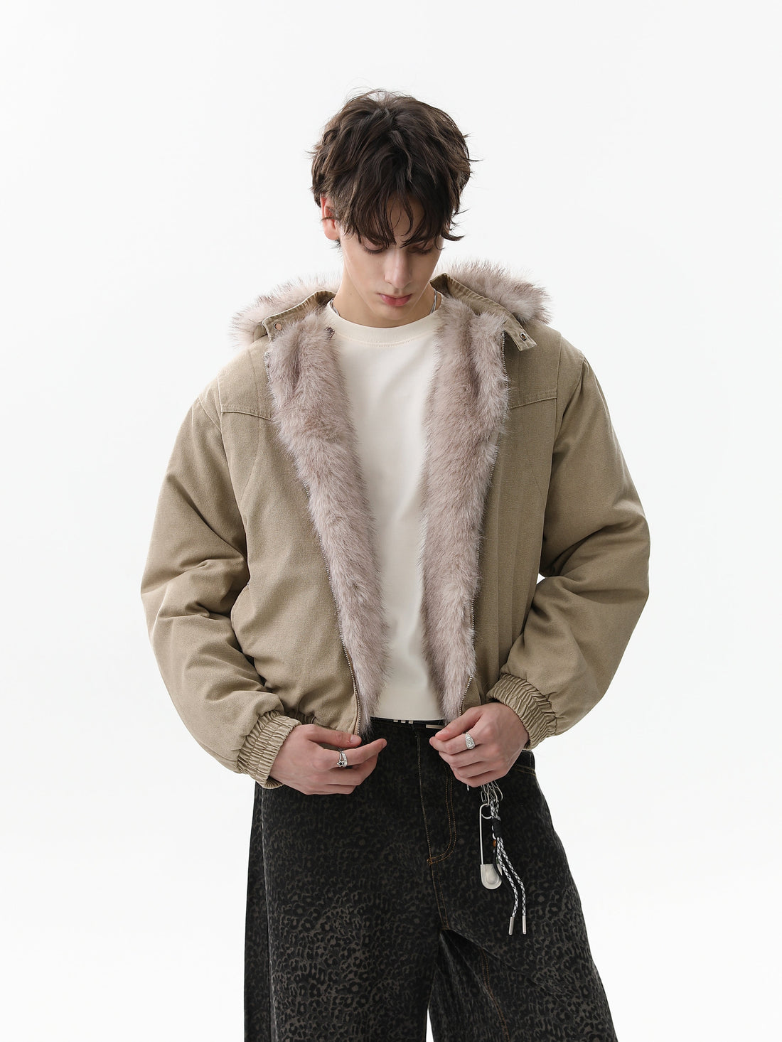 3-6-5.shop Detachable Fur Collar Washed Workwear Jacket