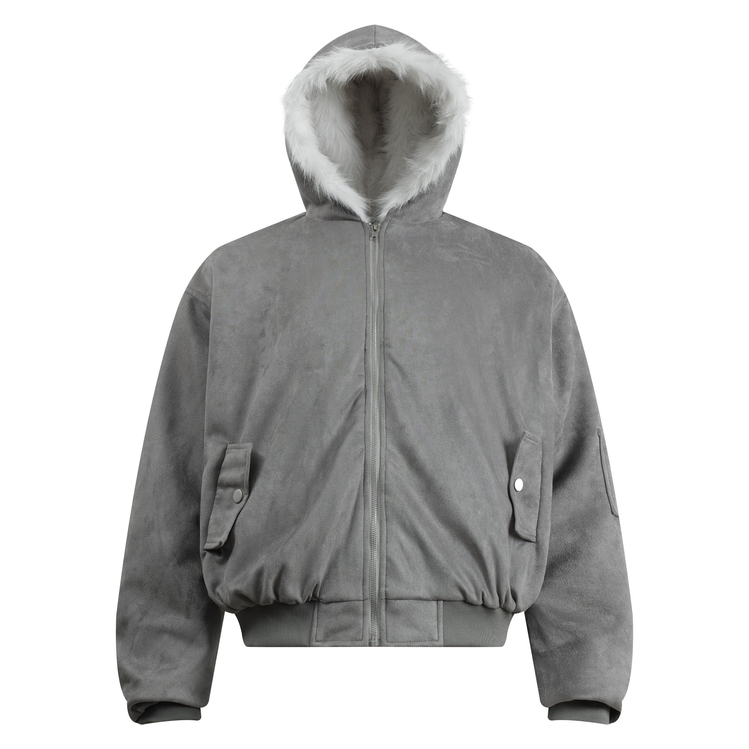 3-6-5.shop Faux-Fur Lined Suede Hoodie Jacket