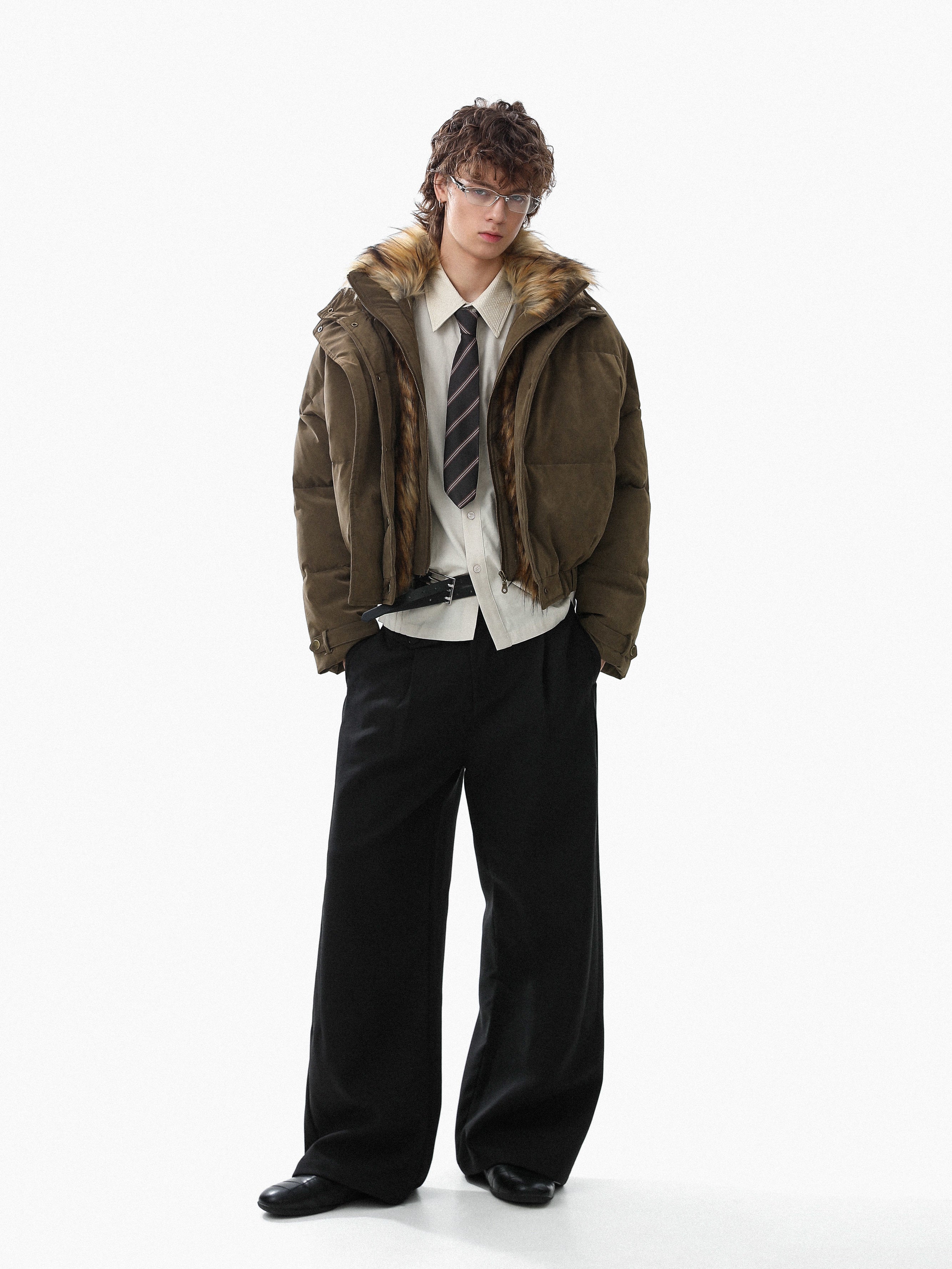 3-6-5.shop Detachable Faux Fur PU Puffer Jacket
