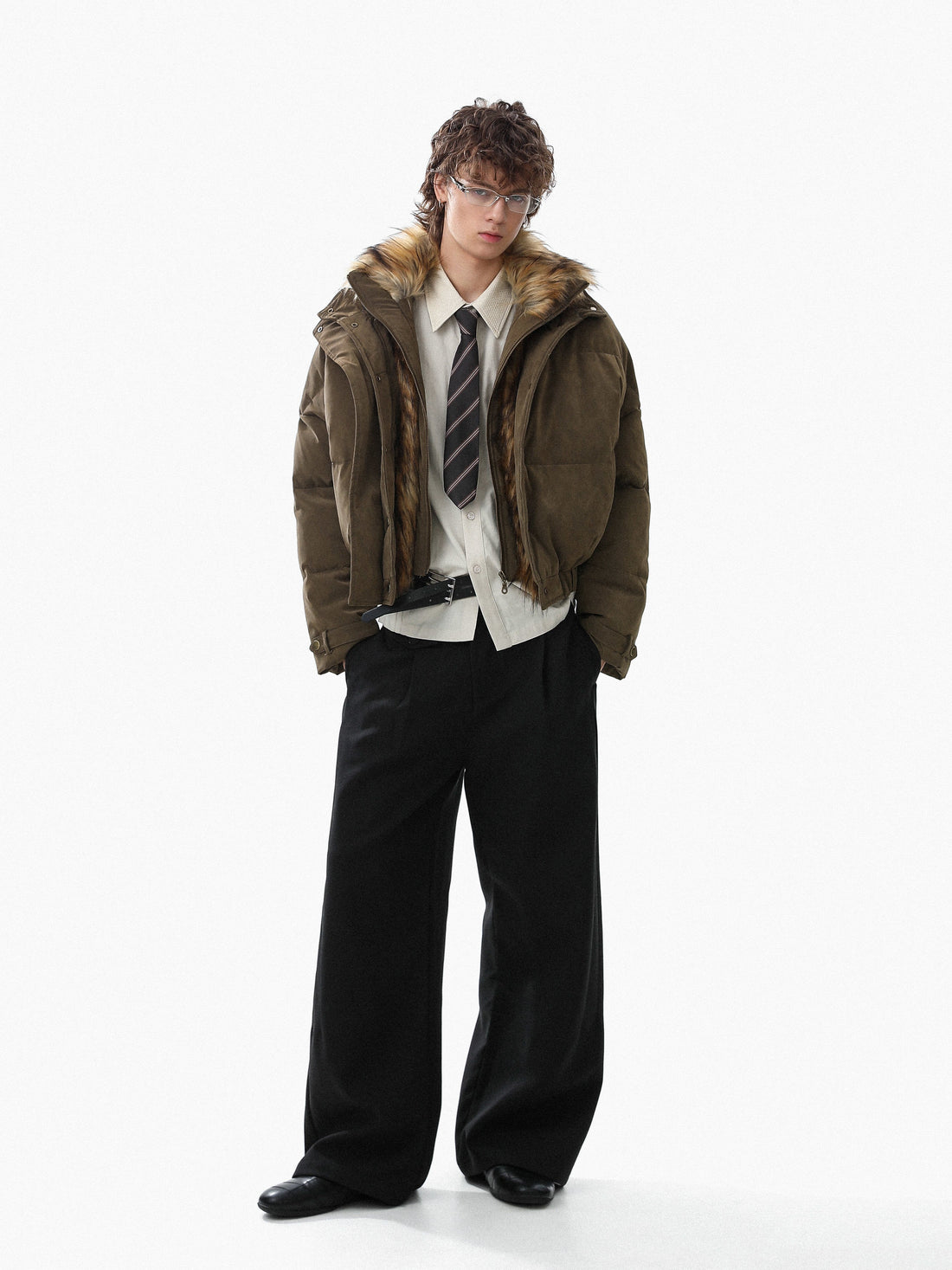 3-6-5.shop Detachable Faux Fur PU Puffer Jacket