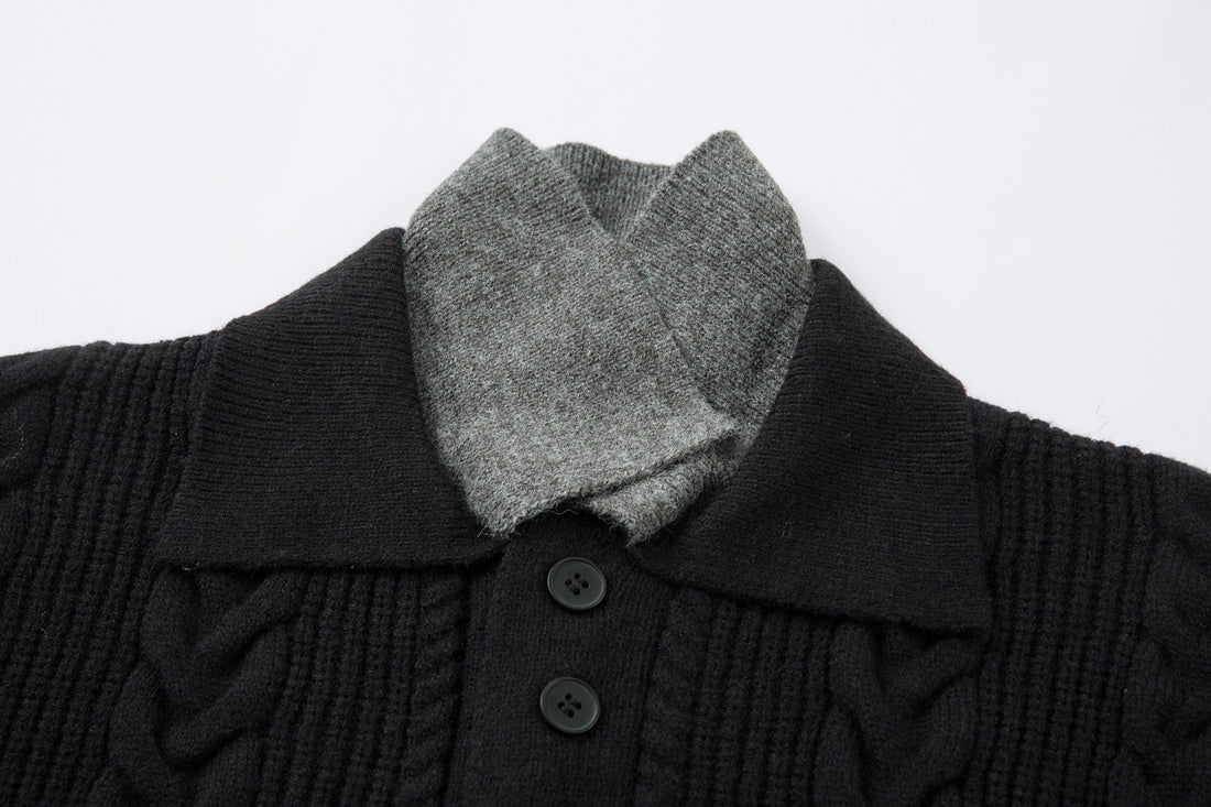 3-6-5.shop Vintage Cable Knit Polo Sweater