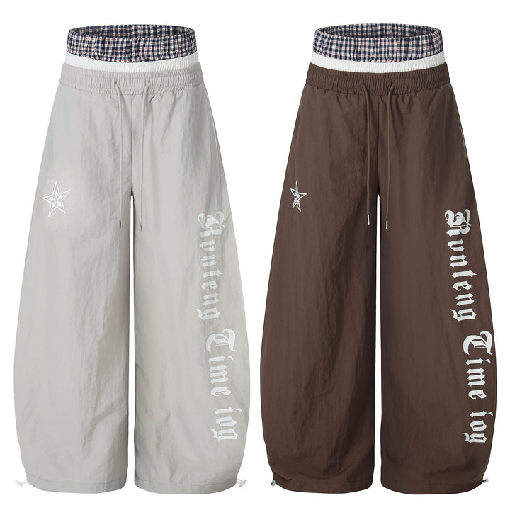 3-6-5.shop Script Logo Wide-Leg Nylon Pants