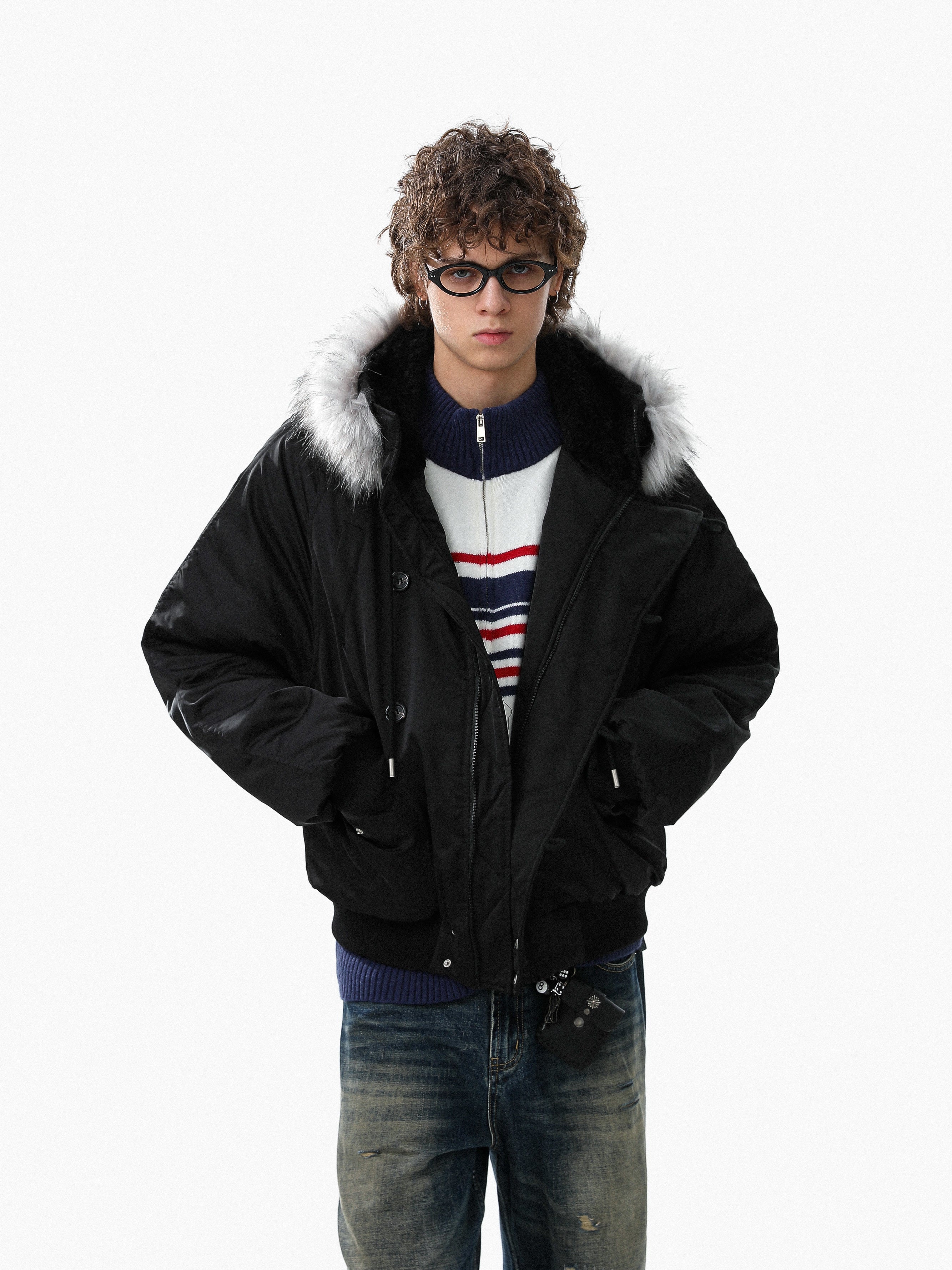 3-6-5.shop Faux Fur Trim Padded Bomber Jacket
