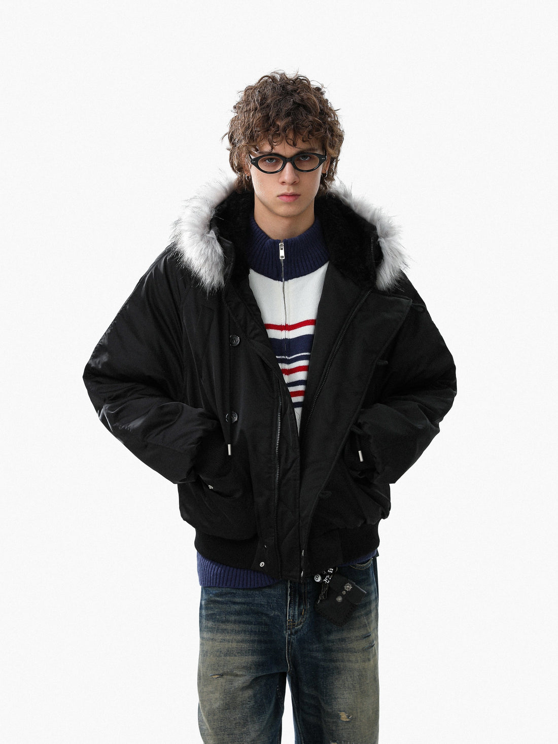 3-6-5.shop Faux Fur Trim Padded Bomber Jacket