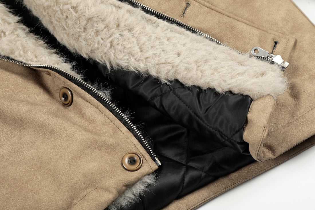 3-6-5.shop Faux Shearling Collar PU Jacket