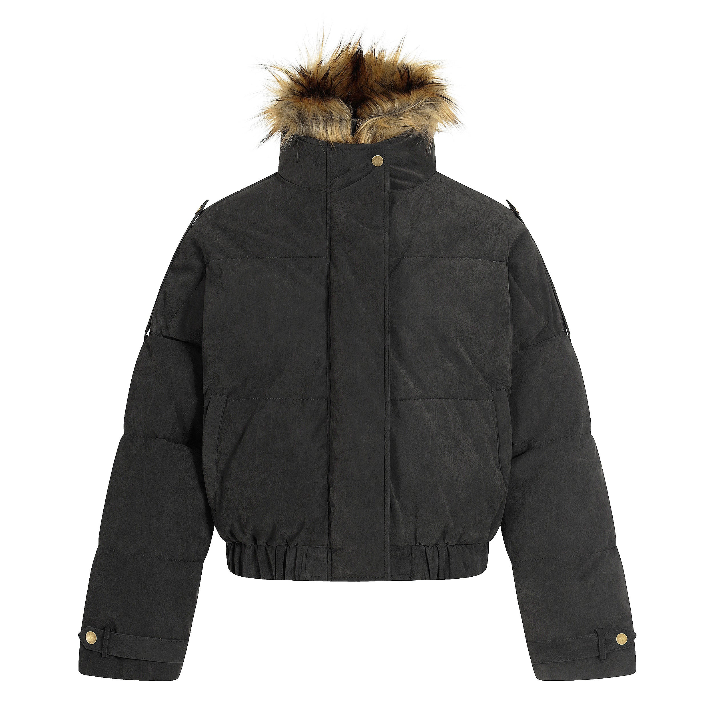 3-6-5.shop Detachable Faux Fur PU Puffer Jacket