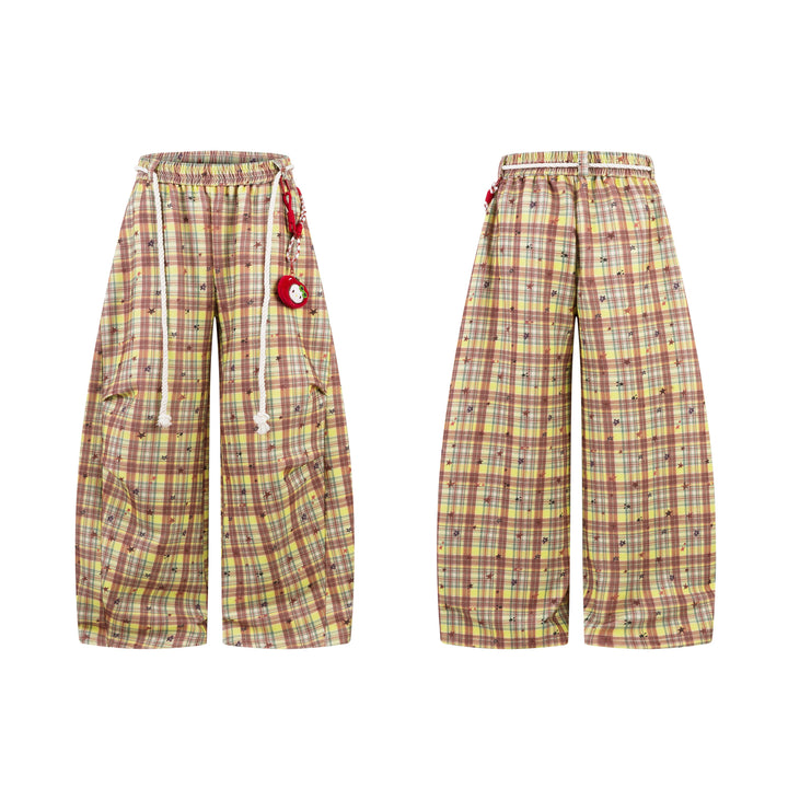 3-6-5.shop Yellow Plaid Bear Charm Pants