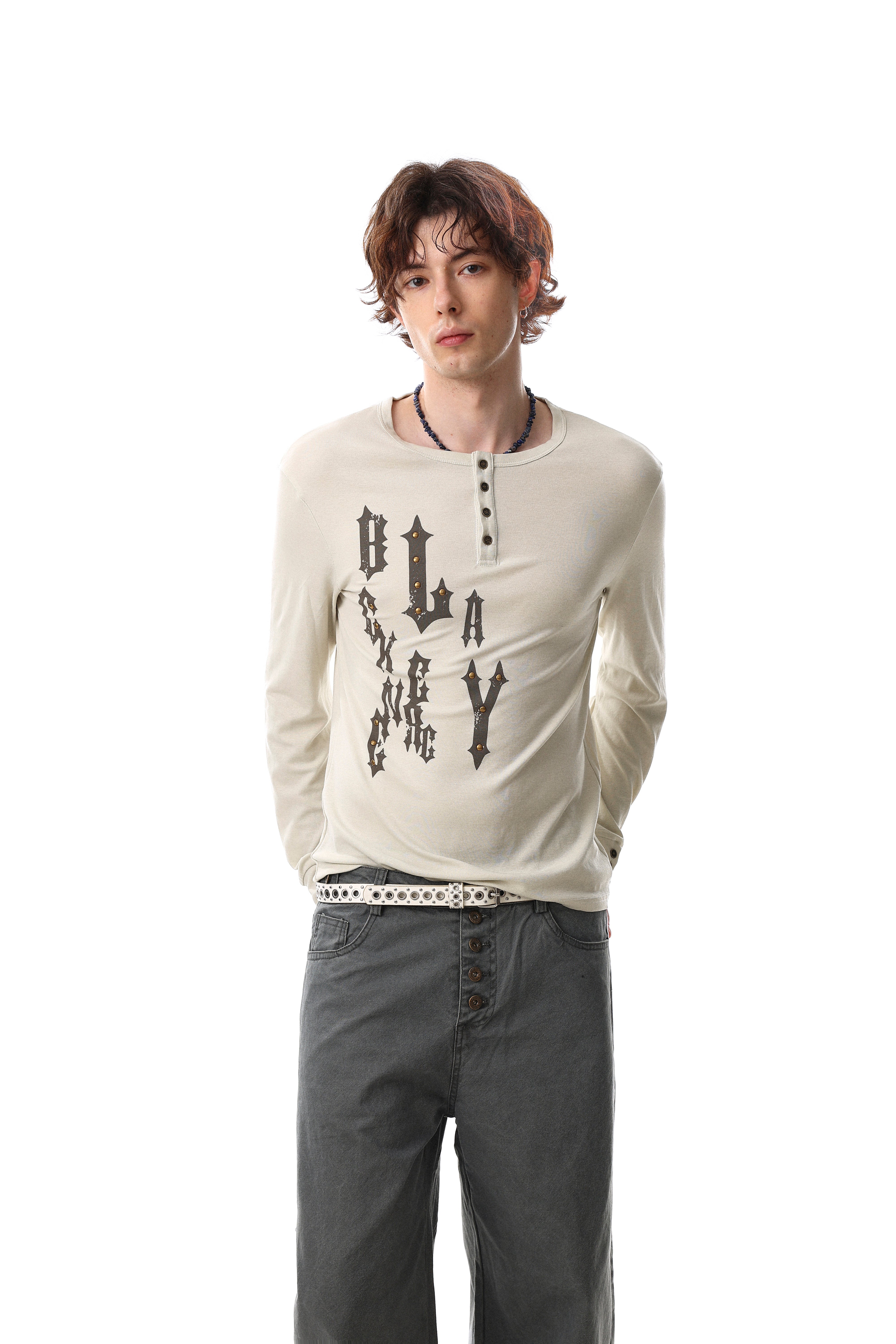 3-6-5.shop Graphic Long Sleeve Henley Tee