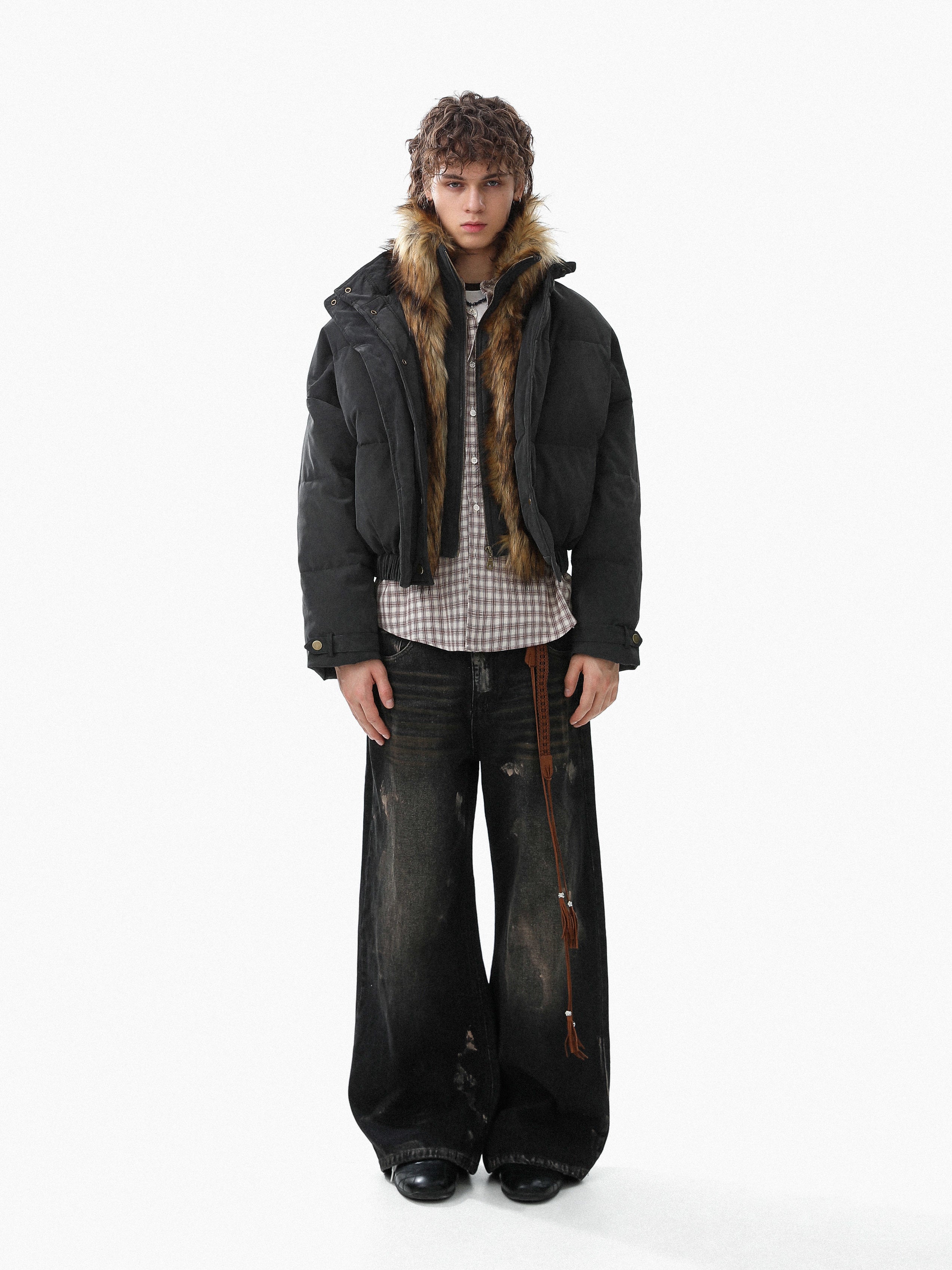 3-6-5.shop Detachable Faux Fur PU Puffer Jacket