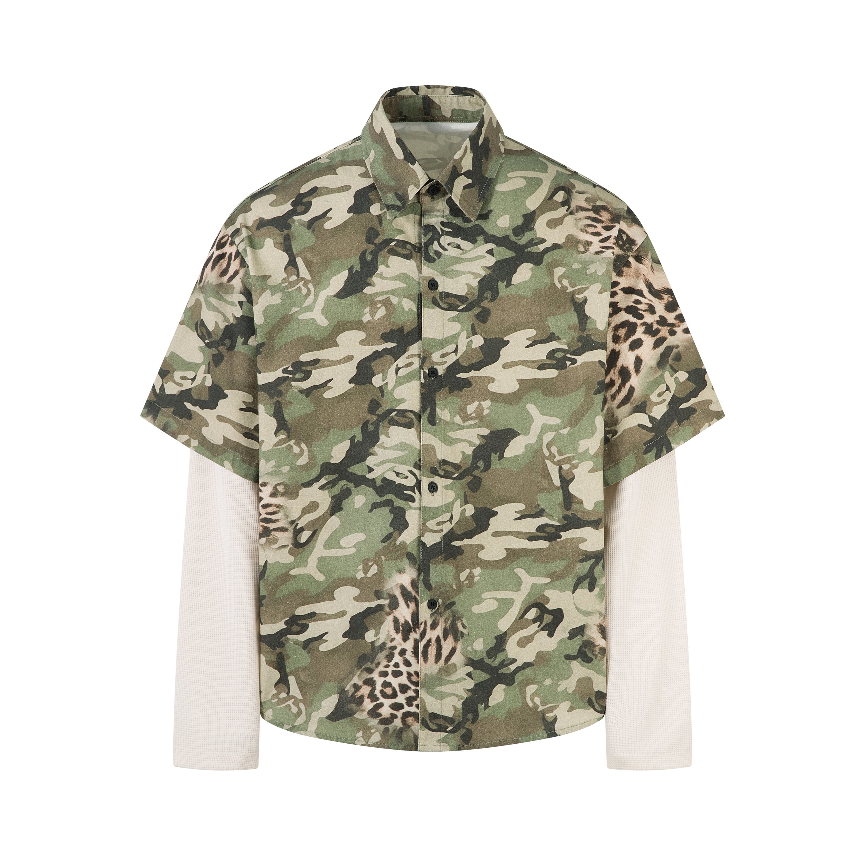 3-6-5.shop Layered Camo-Leopard Short-Sleeve Shirt