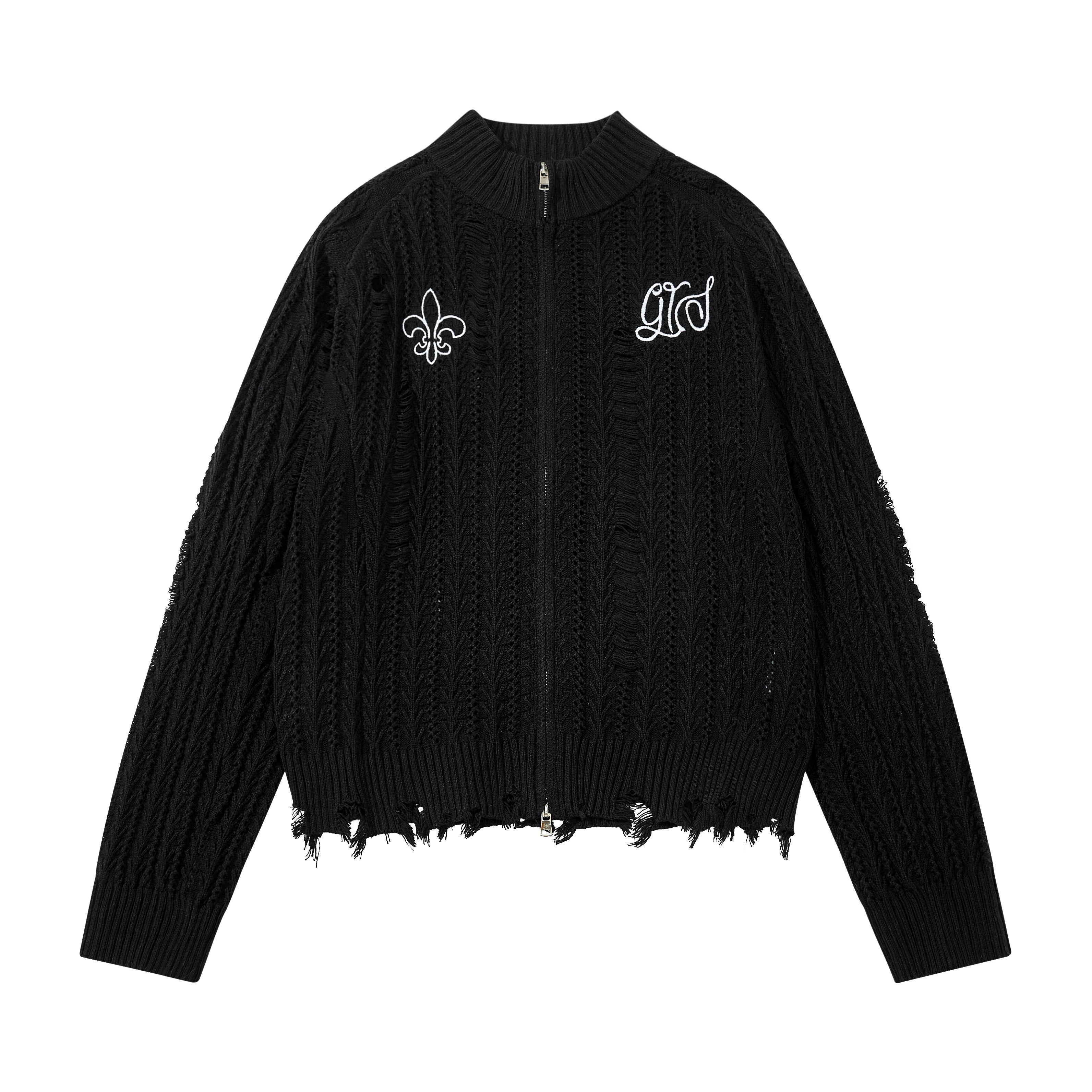 3-6-5.shop Distressed Knit Zip Cardigan