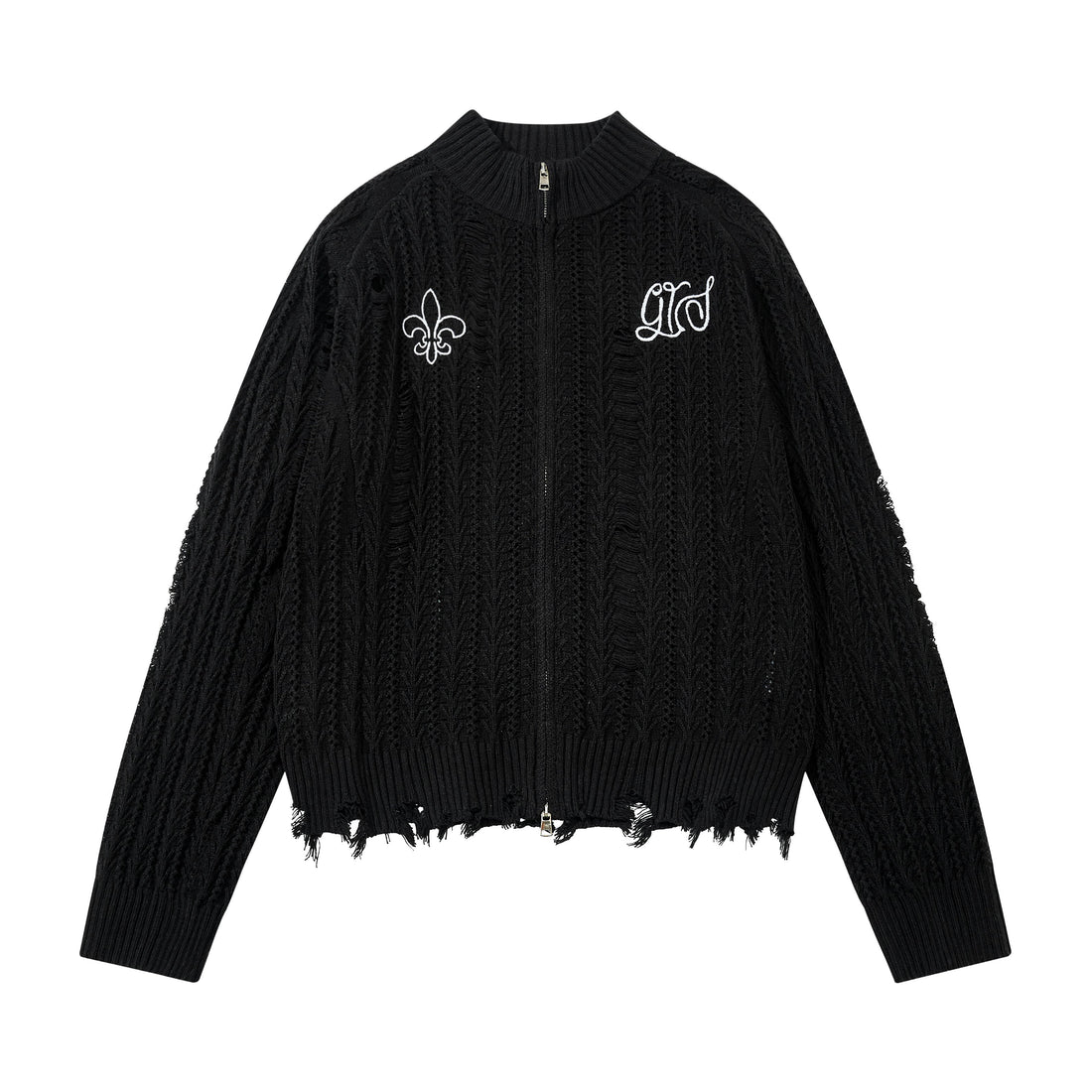 3-6-5.shop Distressed Knit Zip Cardigan