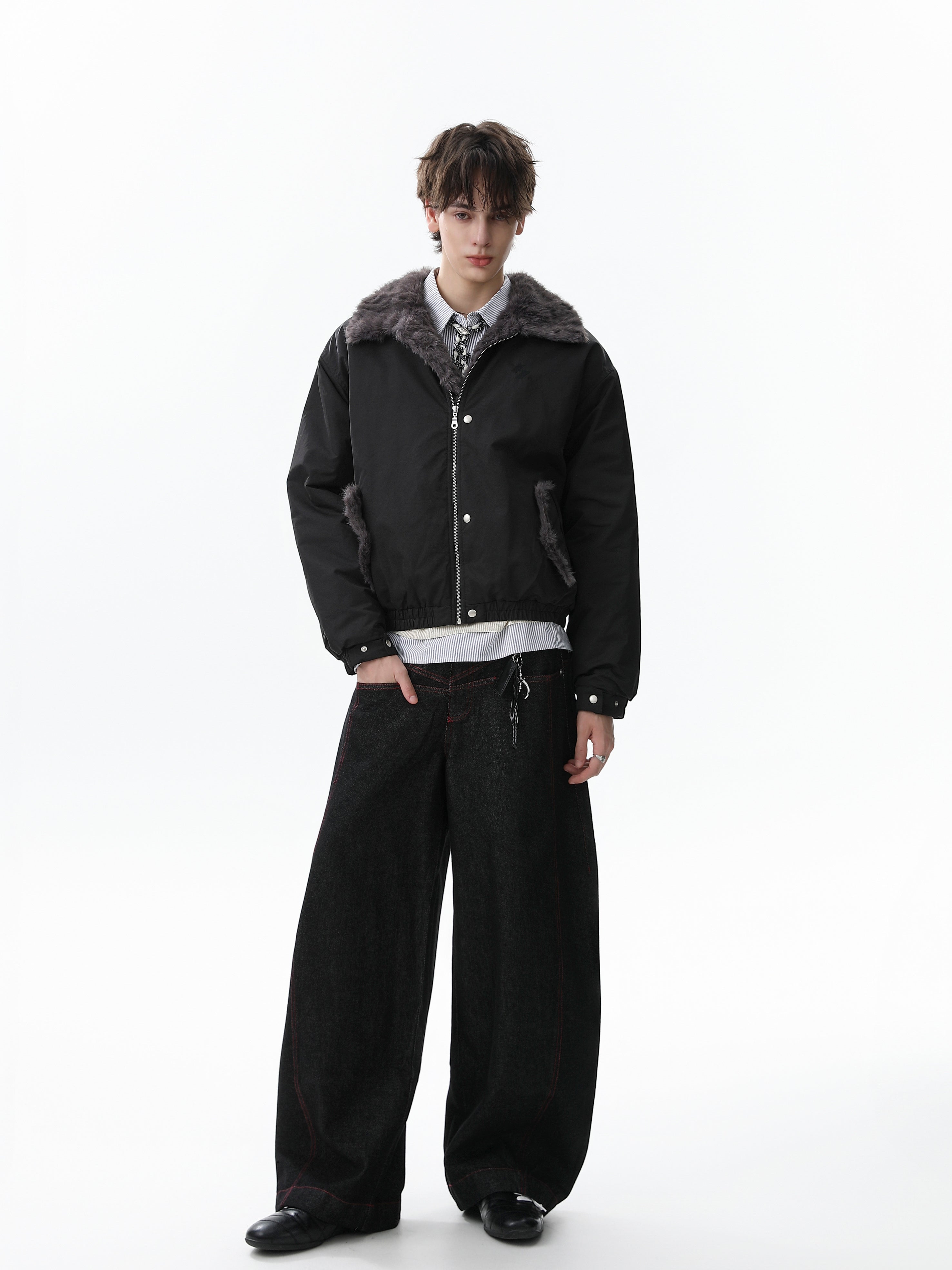 3-6-5.shop Faux Fur Collar Bomber Jacket