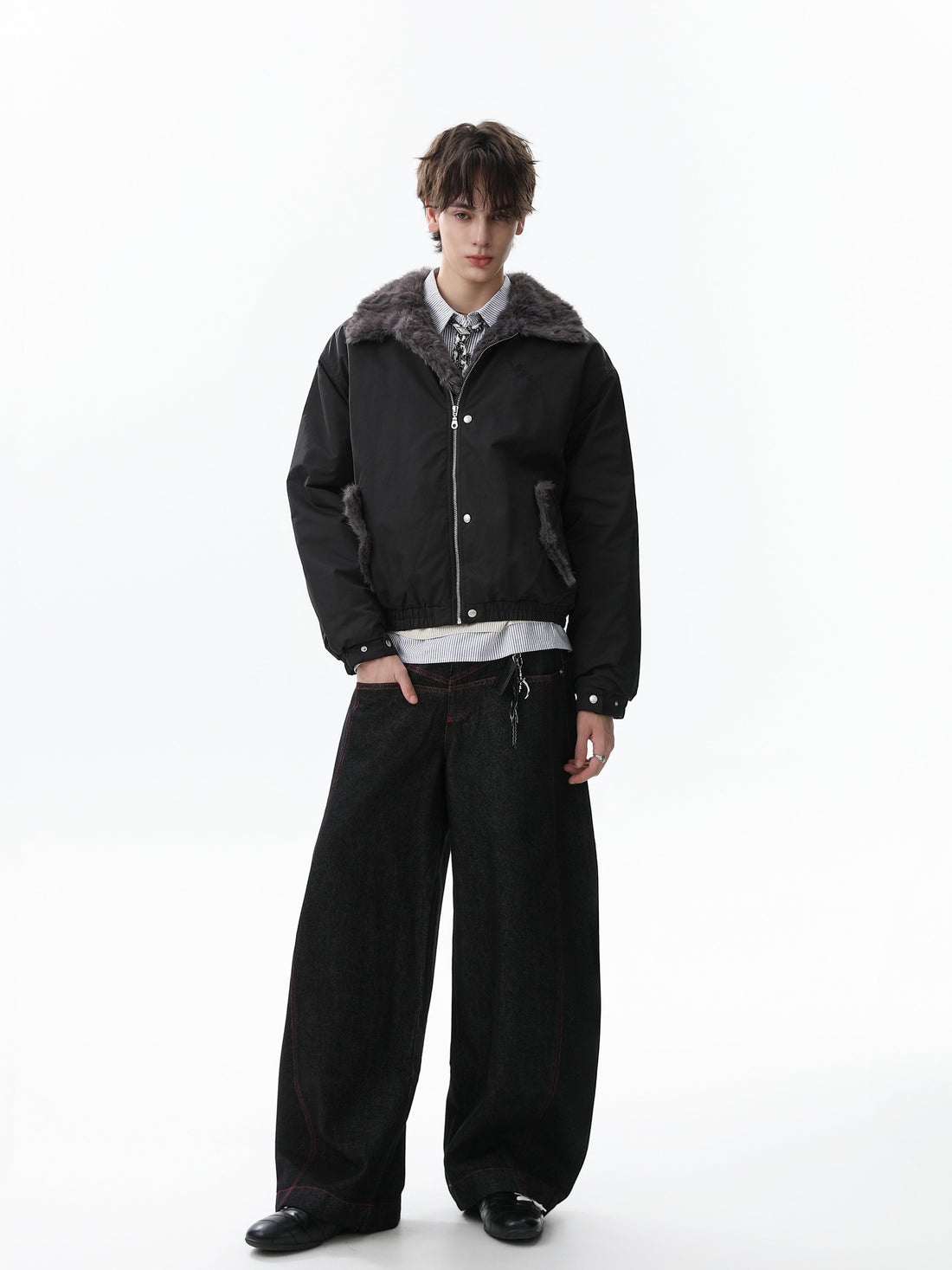 3-6-5.shop Faux Fur Collar Bomber Jacket