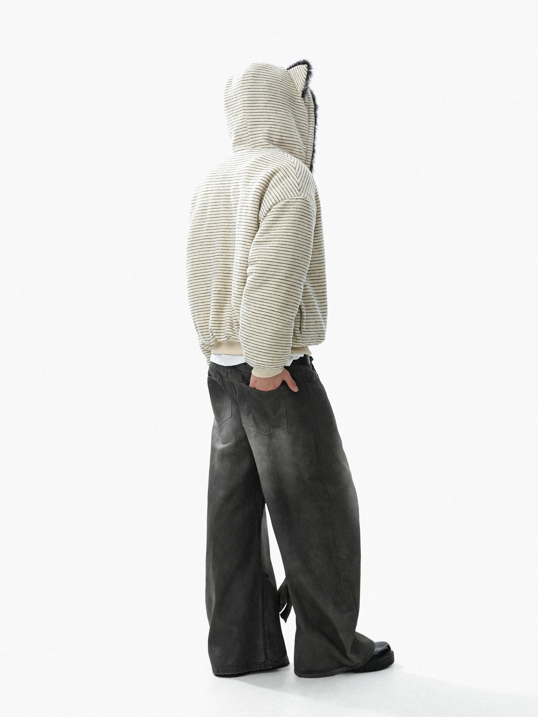 3-6-5.shop Faux-Fur Lined Striped Hoodie Jacket