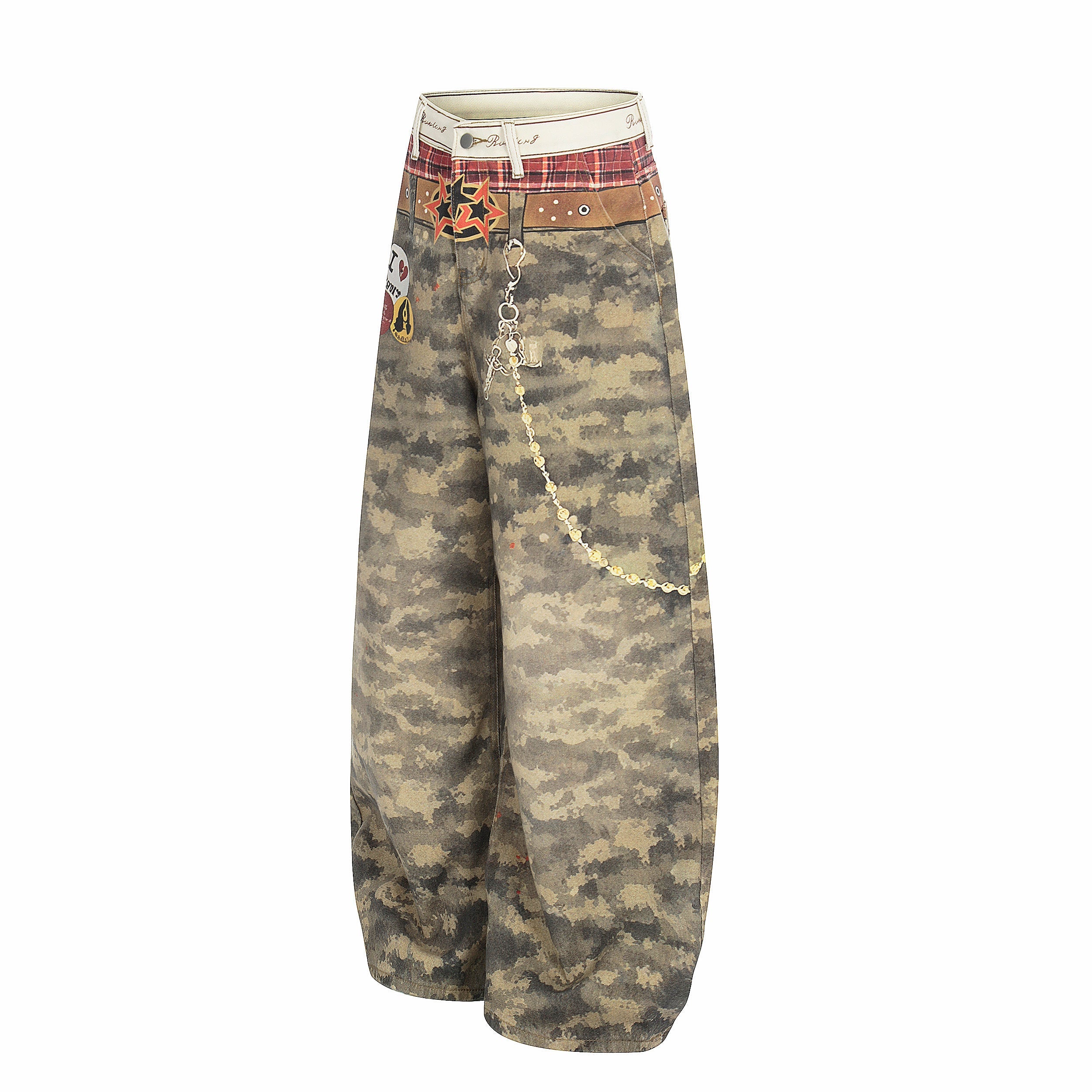 3-6-5.shop Camo Patchwork Wide-Leg Denim Pants