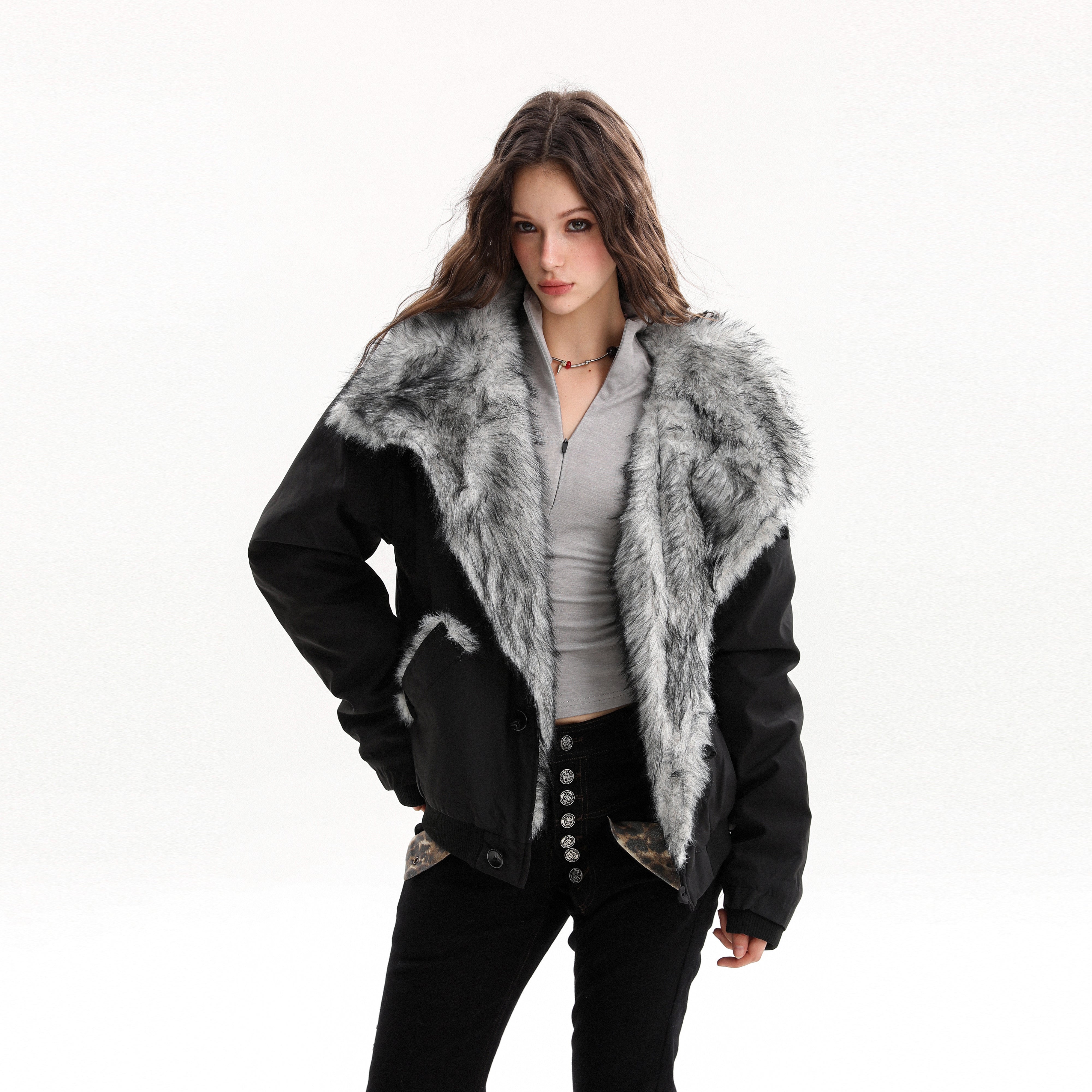 3-6-5.shop Faux Fur Panel Short Jacket