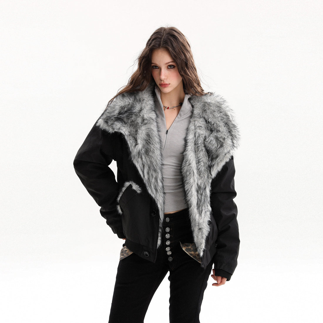 3-6-5.shop Faux Fur Panel Short Jacket