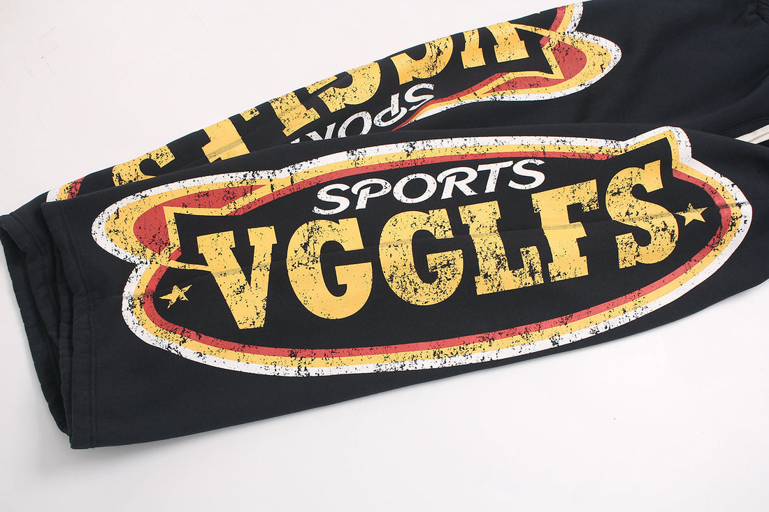 3-6-5.shop Fleece-Lined Sports Letter Wide-Leg Sweatpants