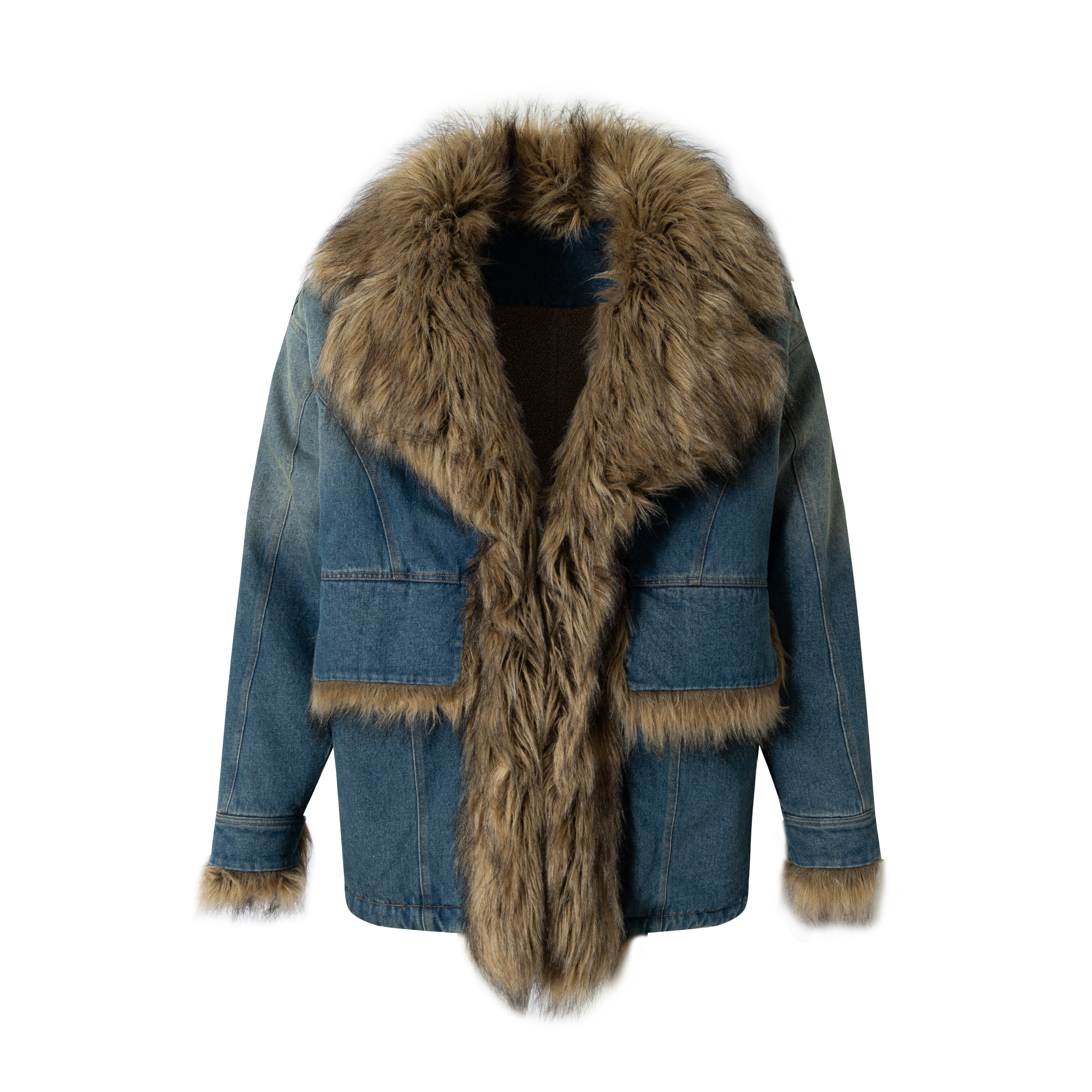 3-6-5.shop Faux-Fur Collar Denim Jacket