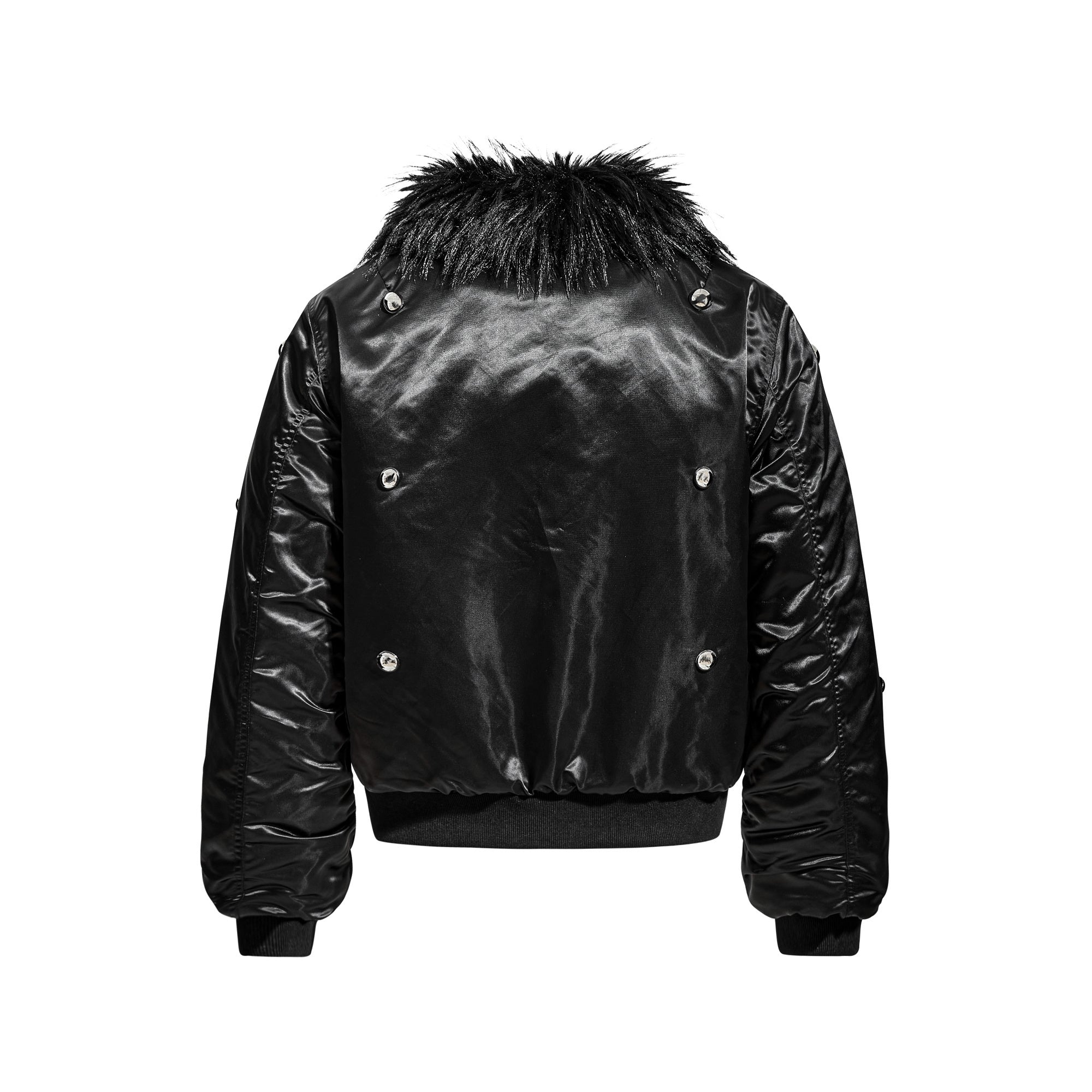3-6-5.shop Faux Fur Collar Glossy Bomber Jacket