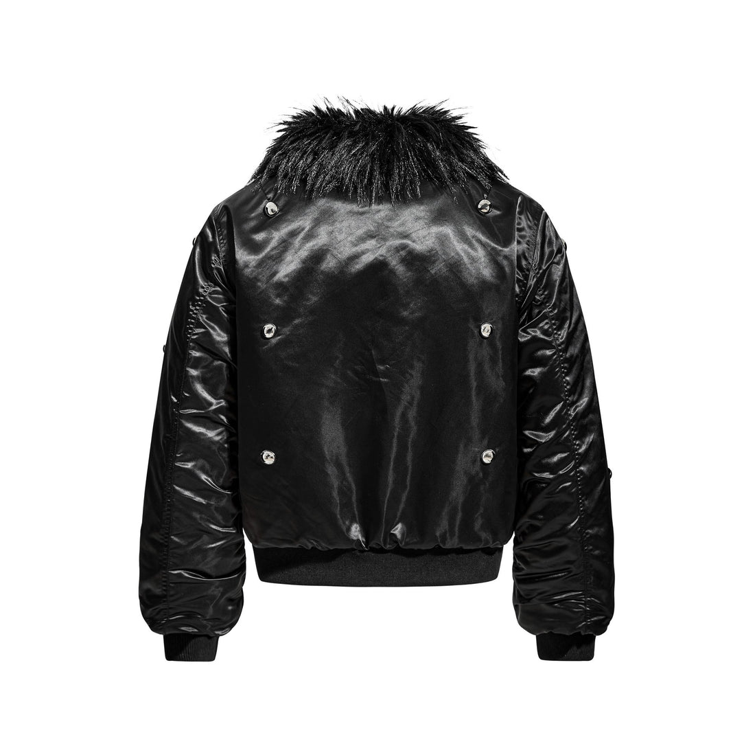 3-6-5.shop Faux Fur Collar Glossy Bomber Jacket