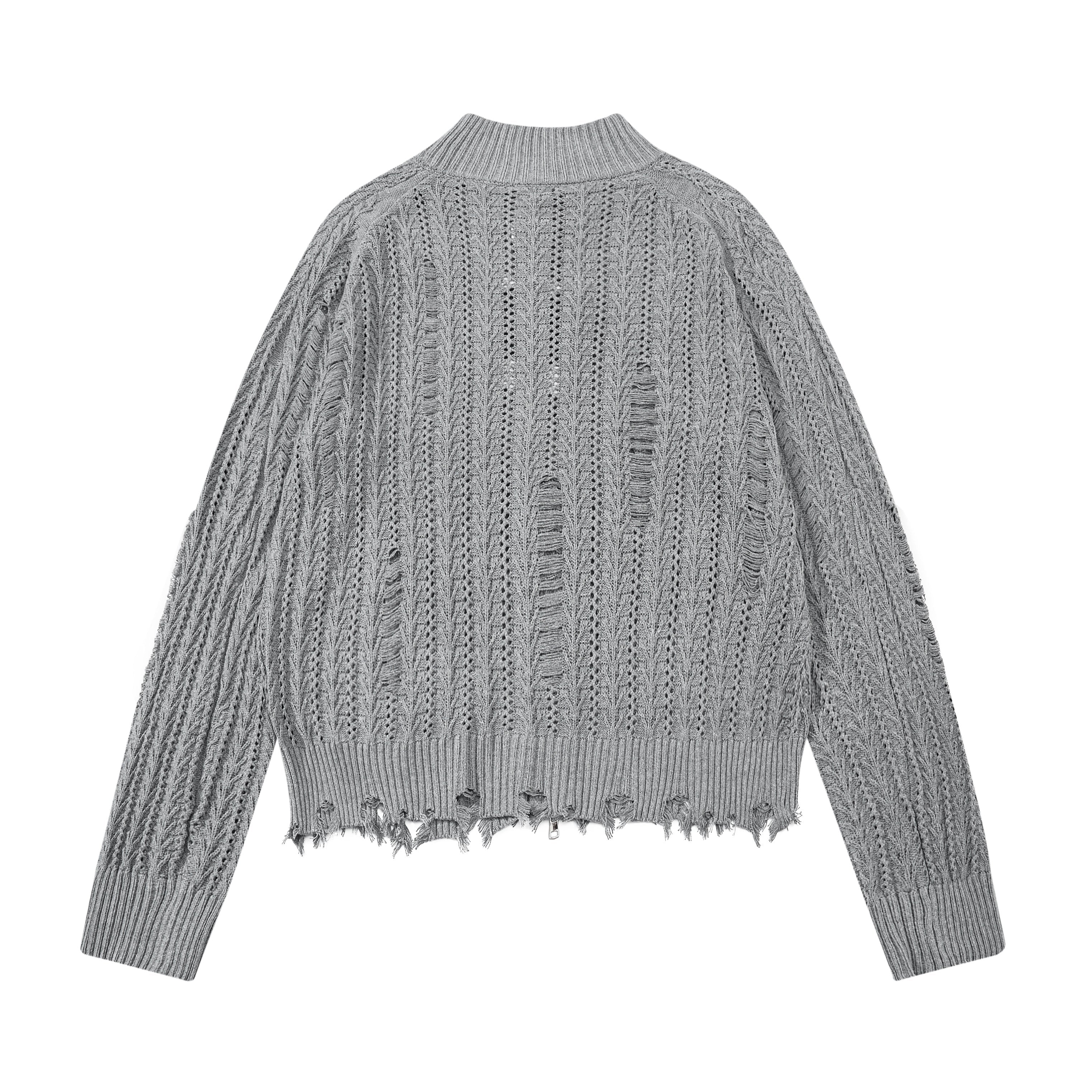 3-6-5.shop Distressed Knit Zip Cardigan