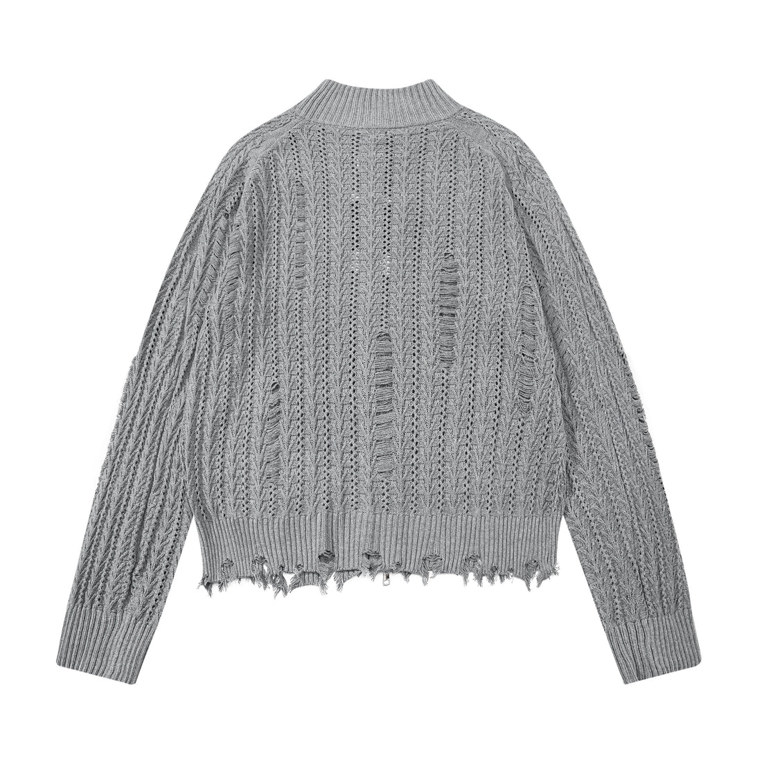 3-6-5.shop Distressed Knit Zip Cardigan