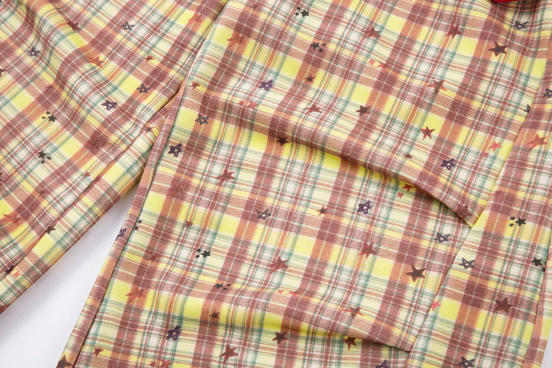 3-6-5.shop Yellow Plaid Bear Charm Pants