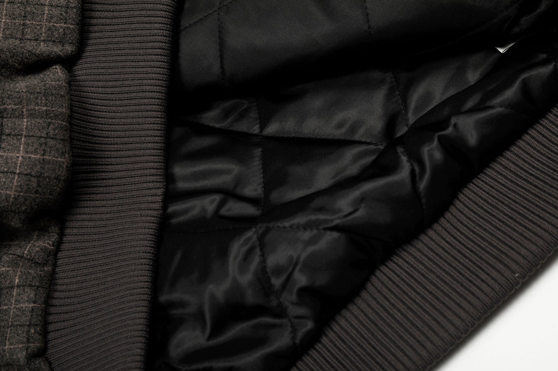 3-6-5.shop Check Pattern Faux Fur Collar Jacket