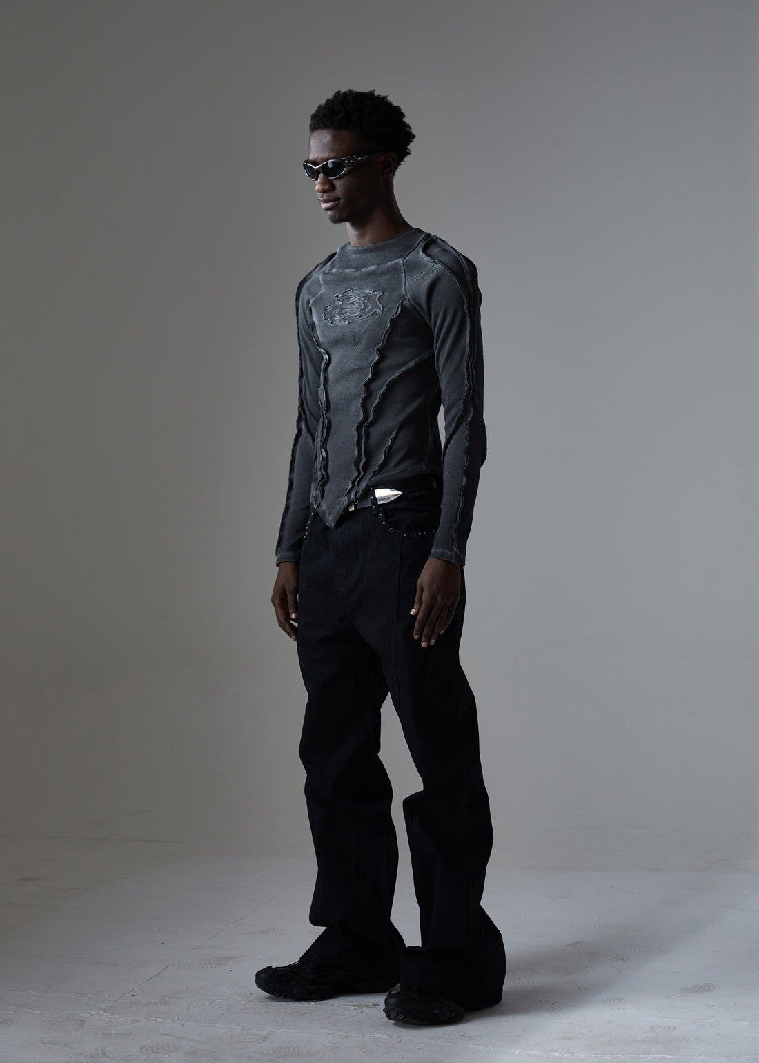 3-6-5.shop Studded Panel Wide-Leg Jeans