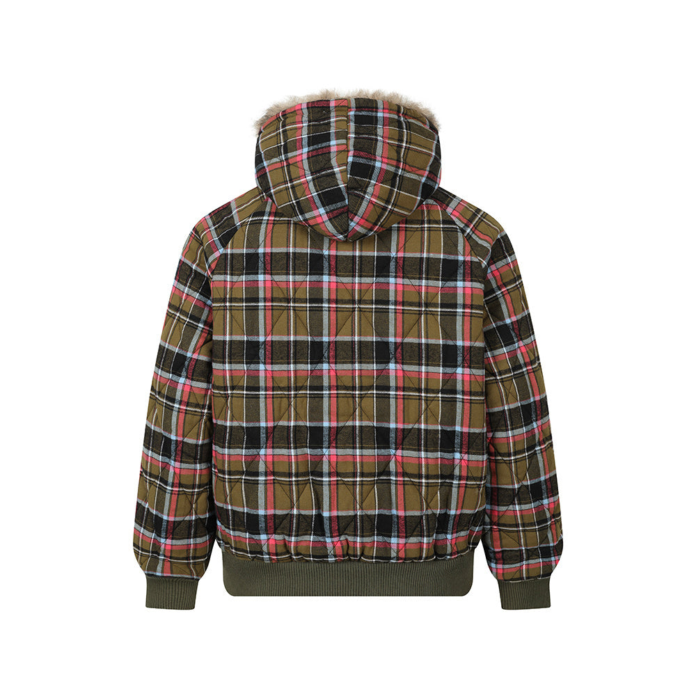 3-6-5.shop Reversible Plaid Fur Hooded Jacket