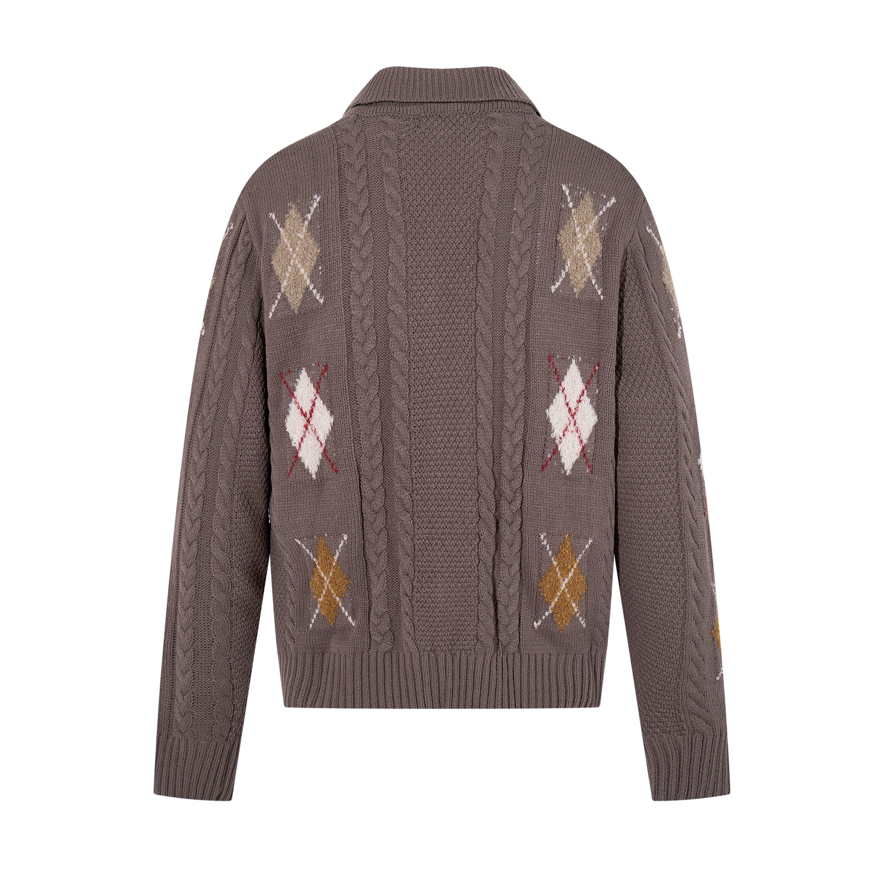 3-6-5.shop Argyle Cable Knit Cardigan