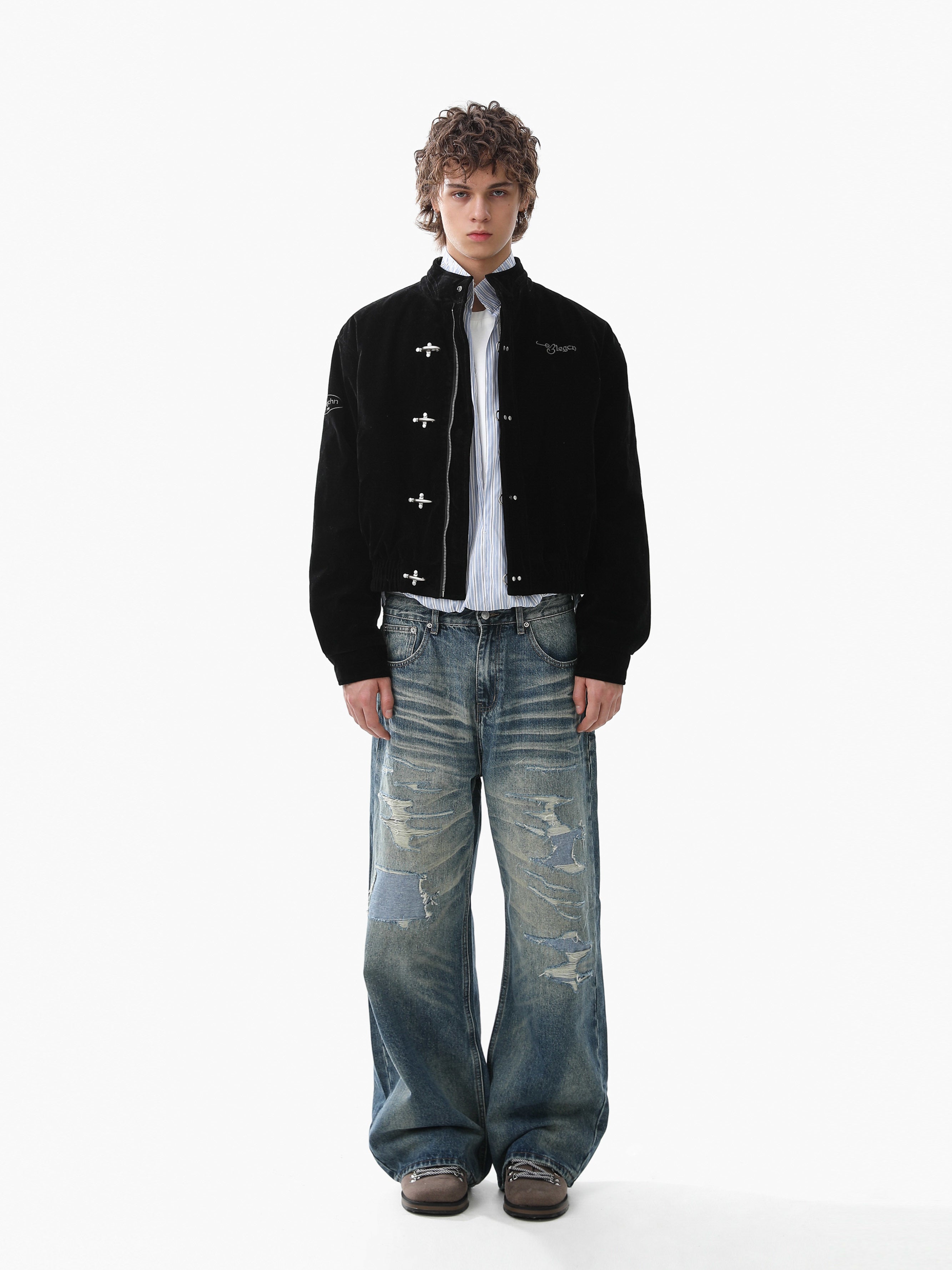 3-6-5.shop Embroidered Suede Metal Clasp Jacket