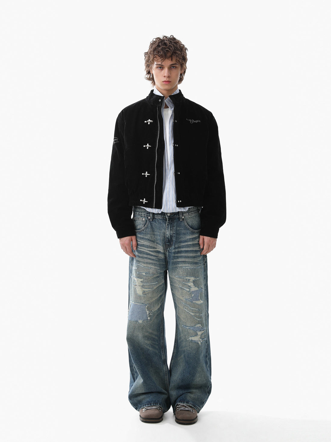 3-6-5.shop Embroidered Suede Metal Clasp Jacket