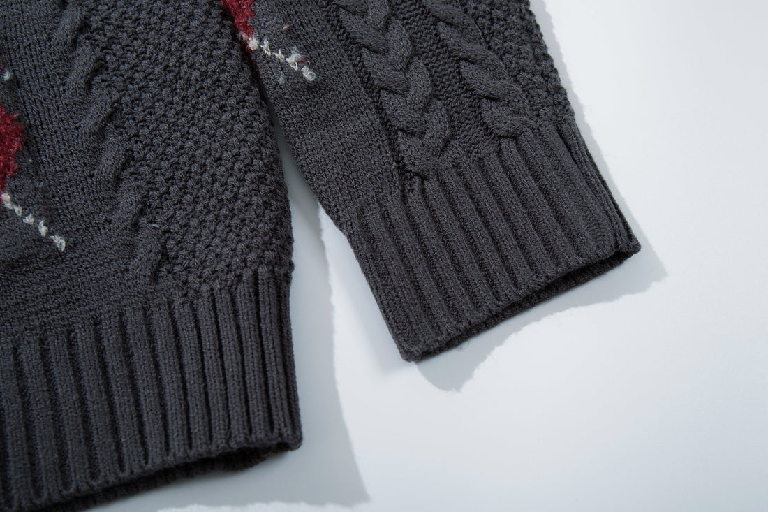 3-6-5.shop Argyle Cable Knit Cardigan