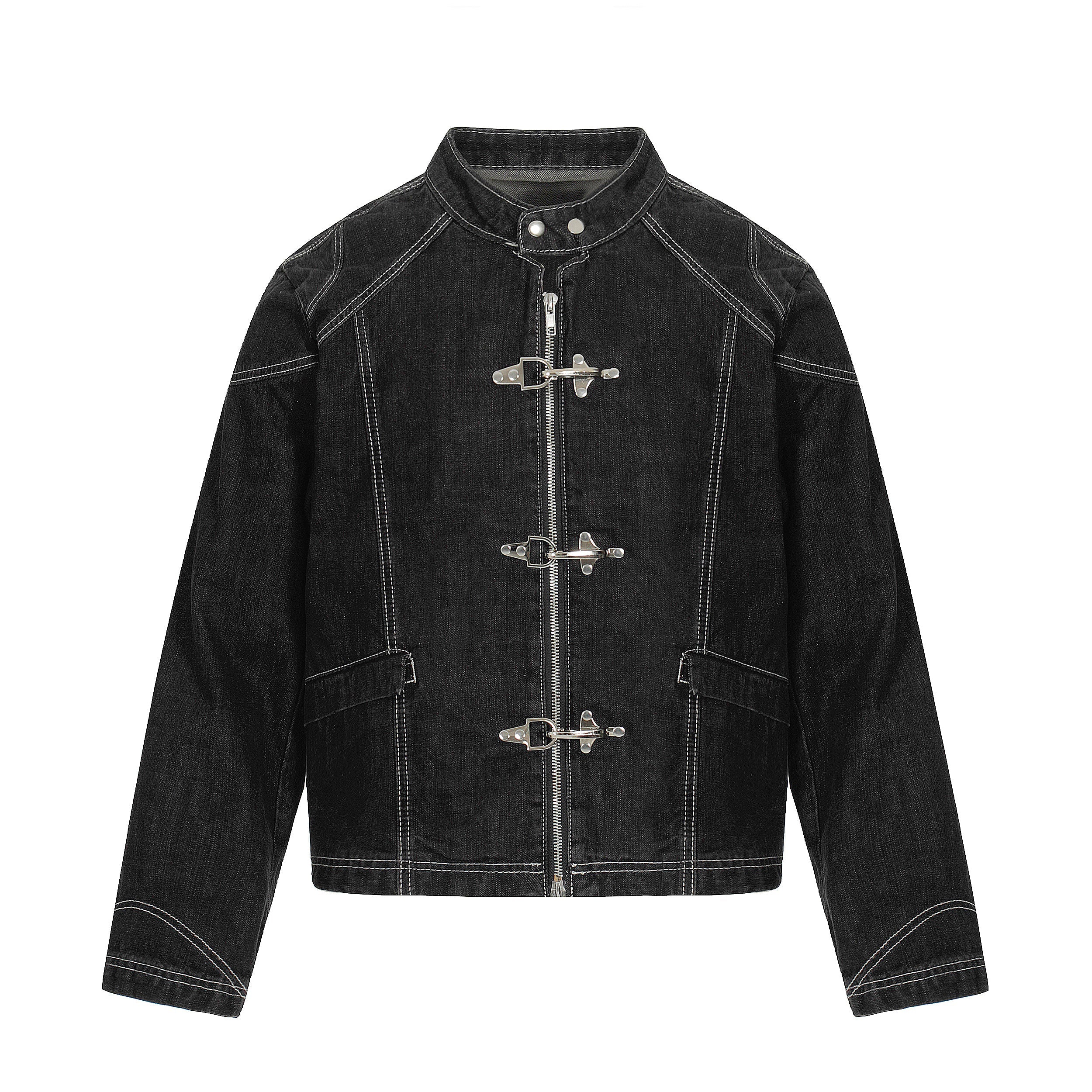 3-6-5.shop Buckle Denim Jacket – Black