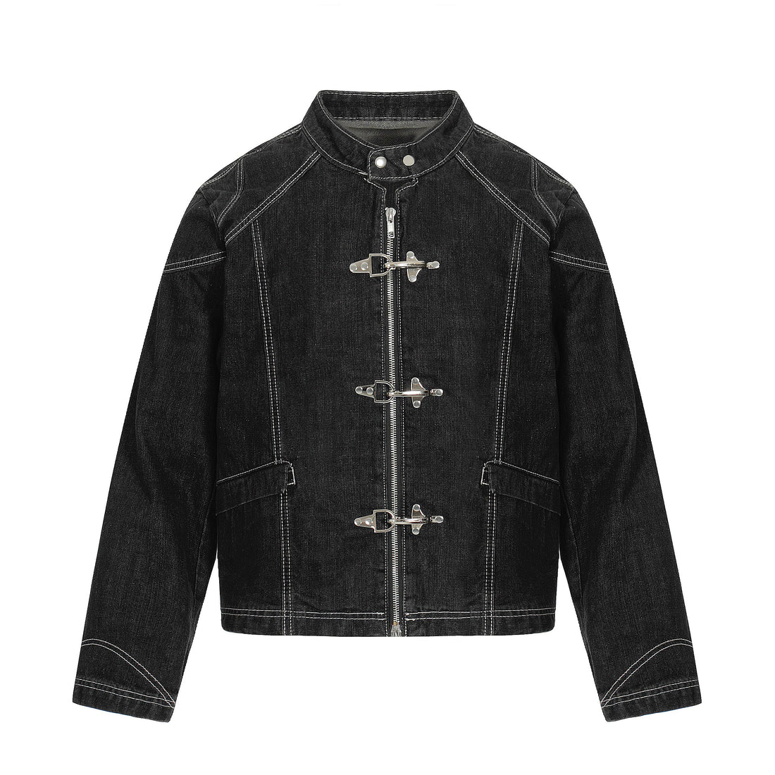 3-6-5.shop Buckle Denim Jacket – Black