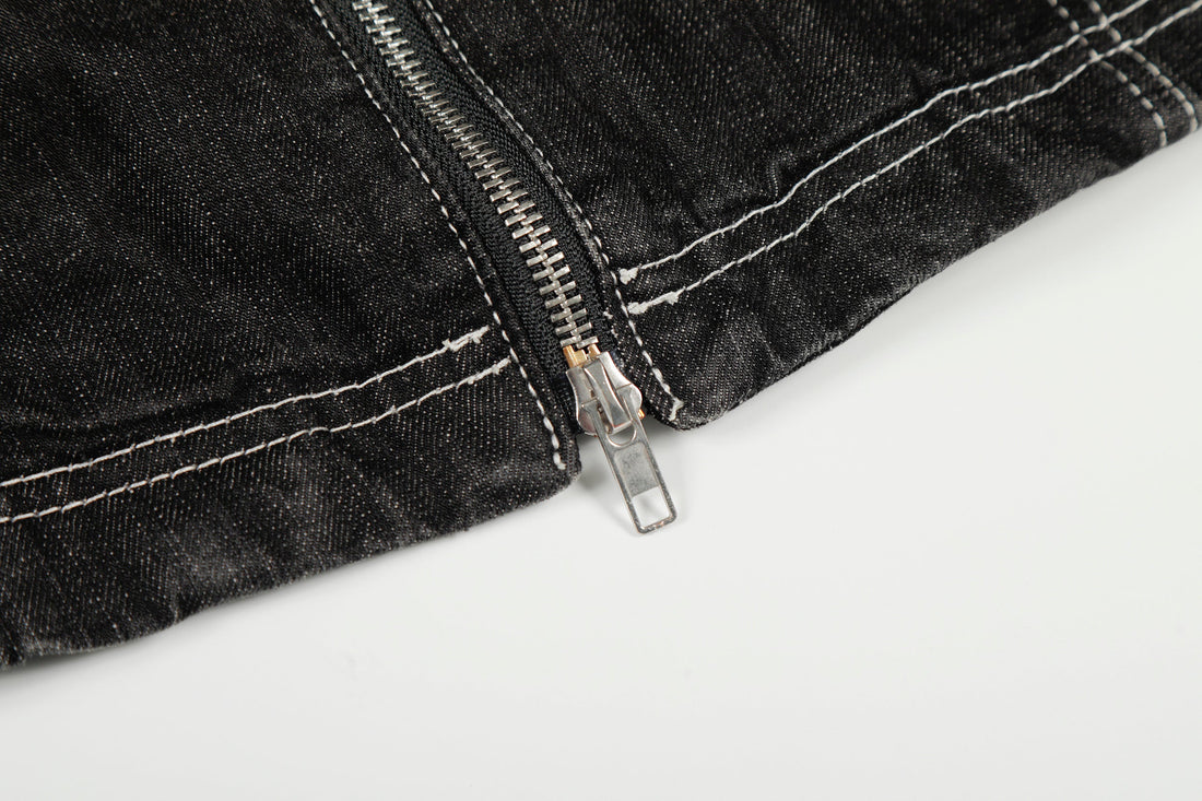 3-6-5.shop Buckle Denim Jacket – Black