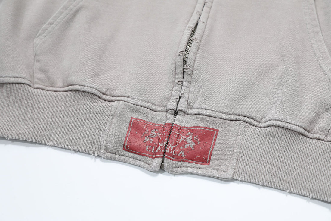3-6-5.shop Vintage Crest Zip Hoodie