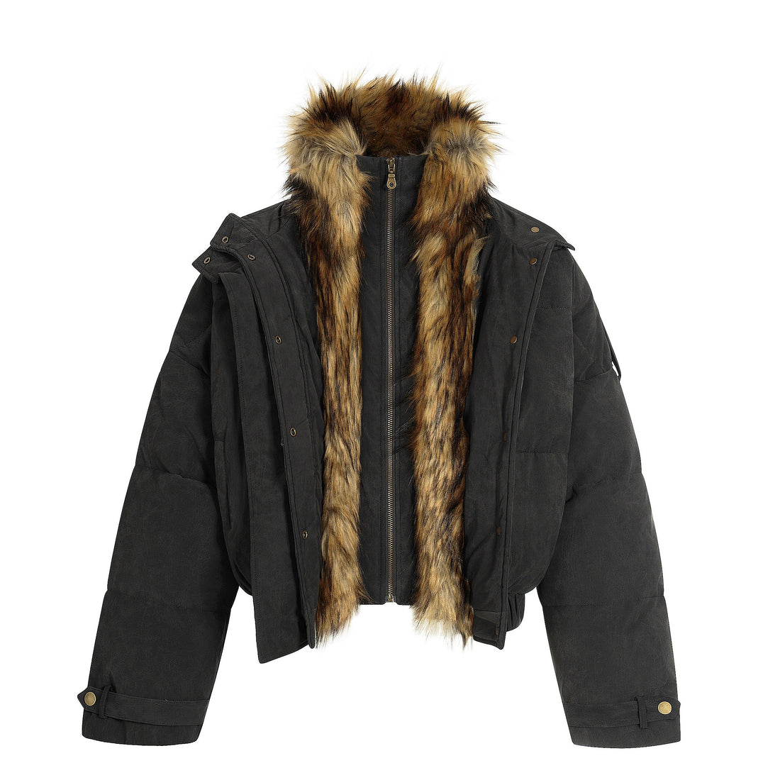 3-6-5.shop Detachable Faux Fur PU Puffer Jacket